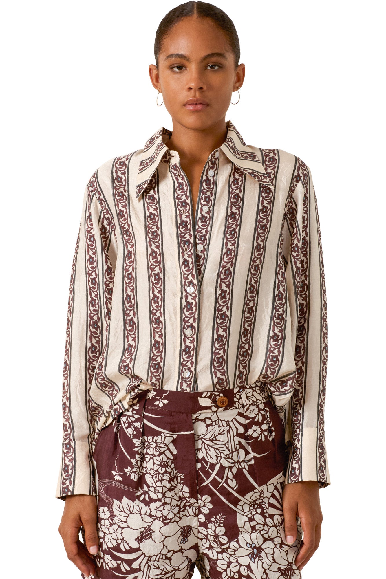 Alix Of Bohemia Dana Climbing Vine Silk Shirt in Off White