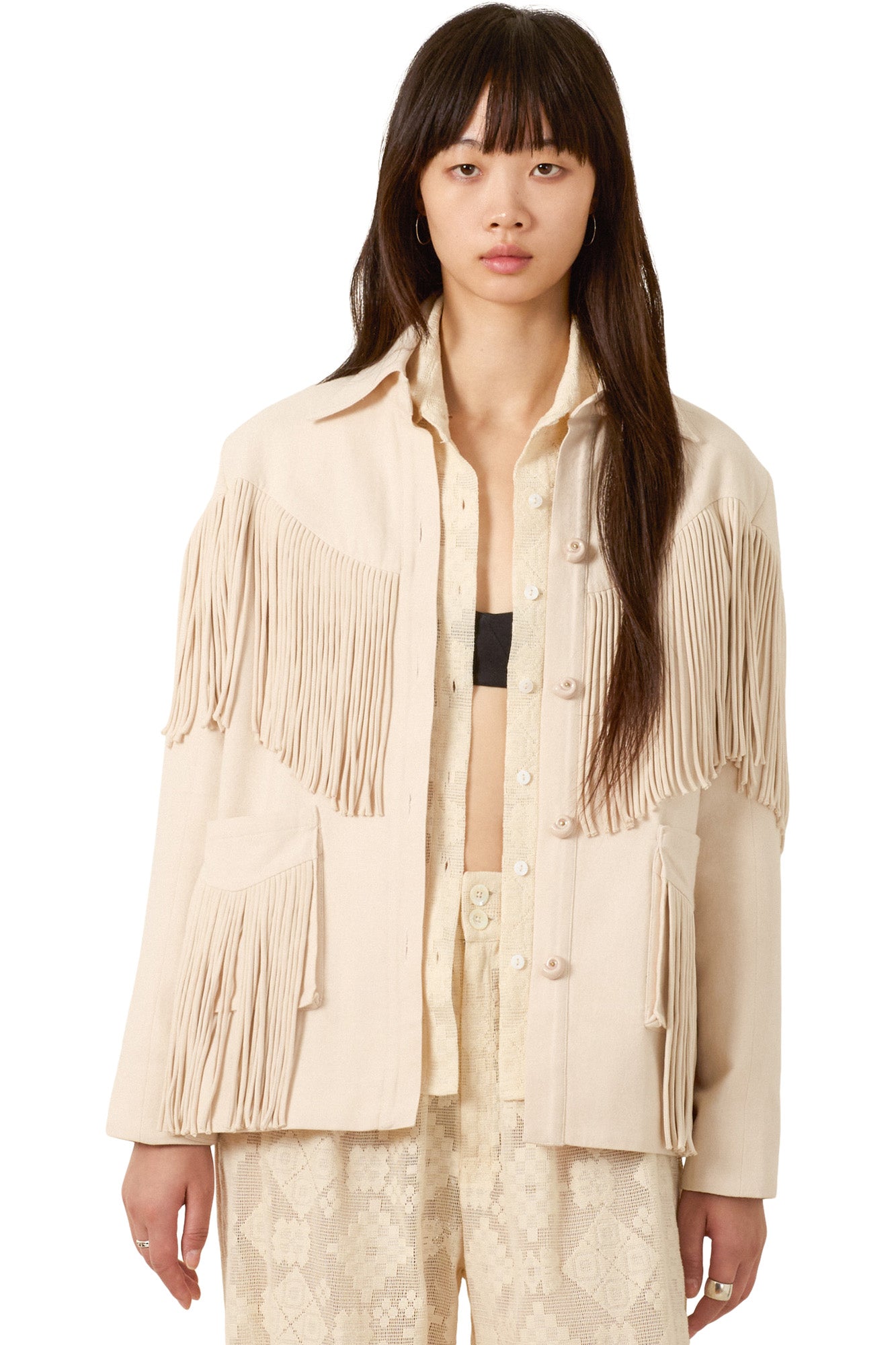 Alix Of Bohemia Jude Fringe Jacket in Off White