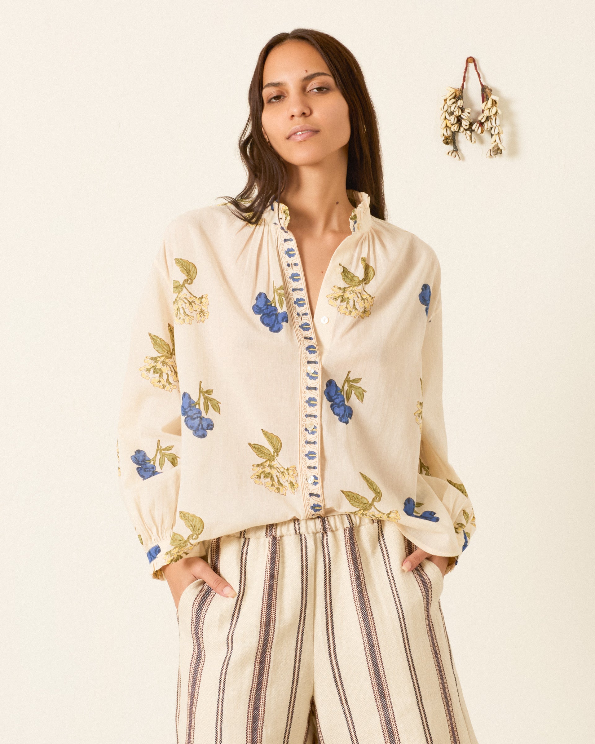 Alix Of Bohemia Poet Blueberry Floral Blouse in Off White