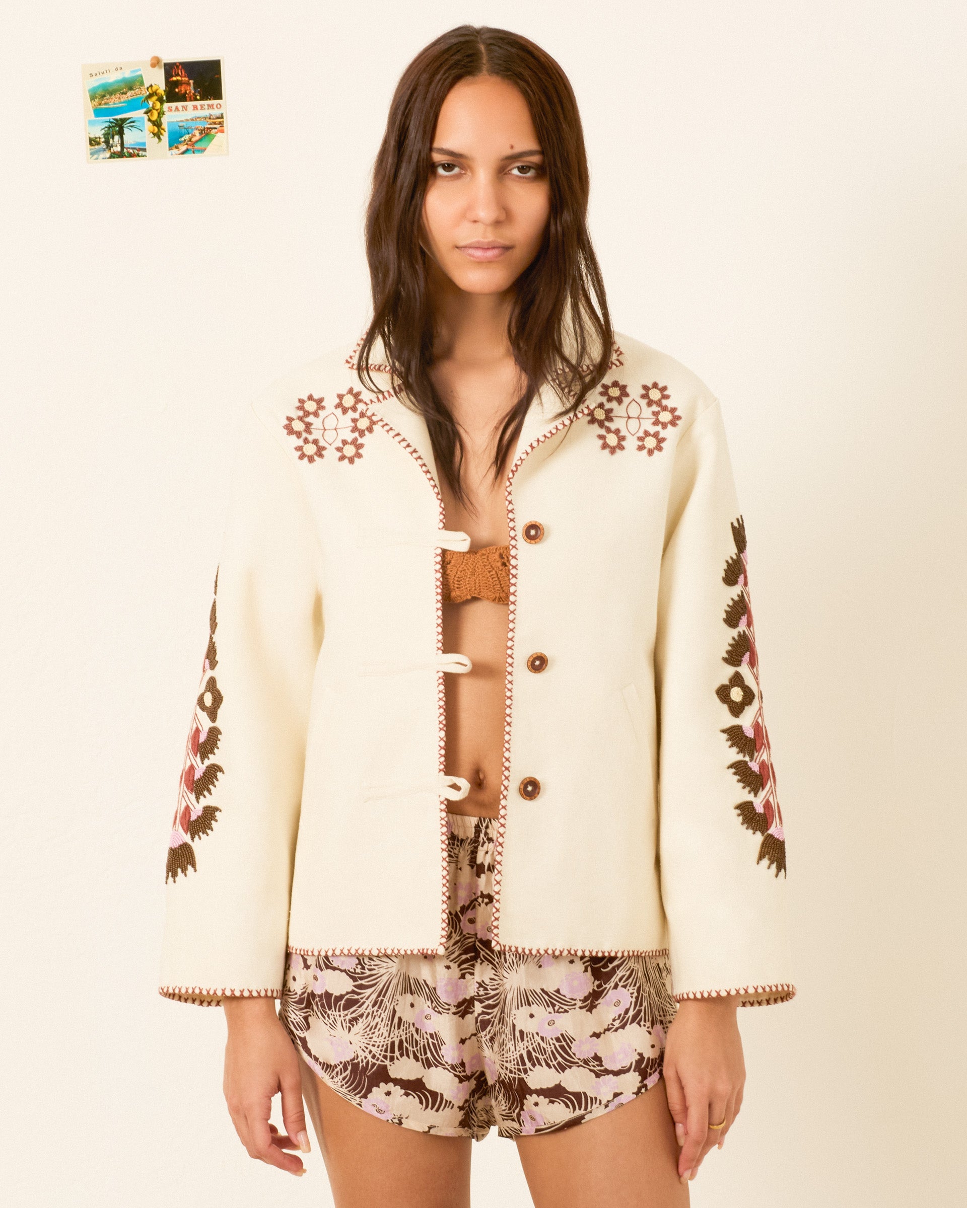 Alix Of Bohemia Western Cactus Silk Jacket in Off White