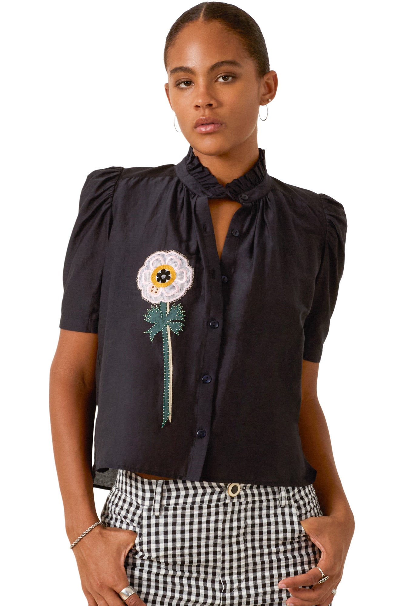 Alix Of Bohemia Winn Pressed Daisy Shirt in Black