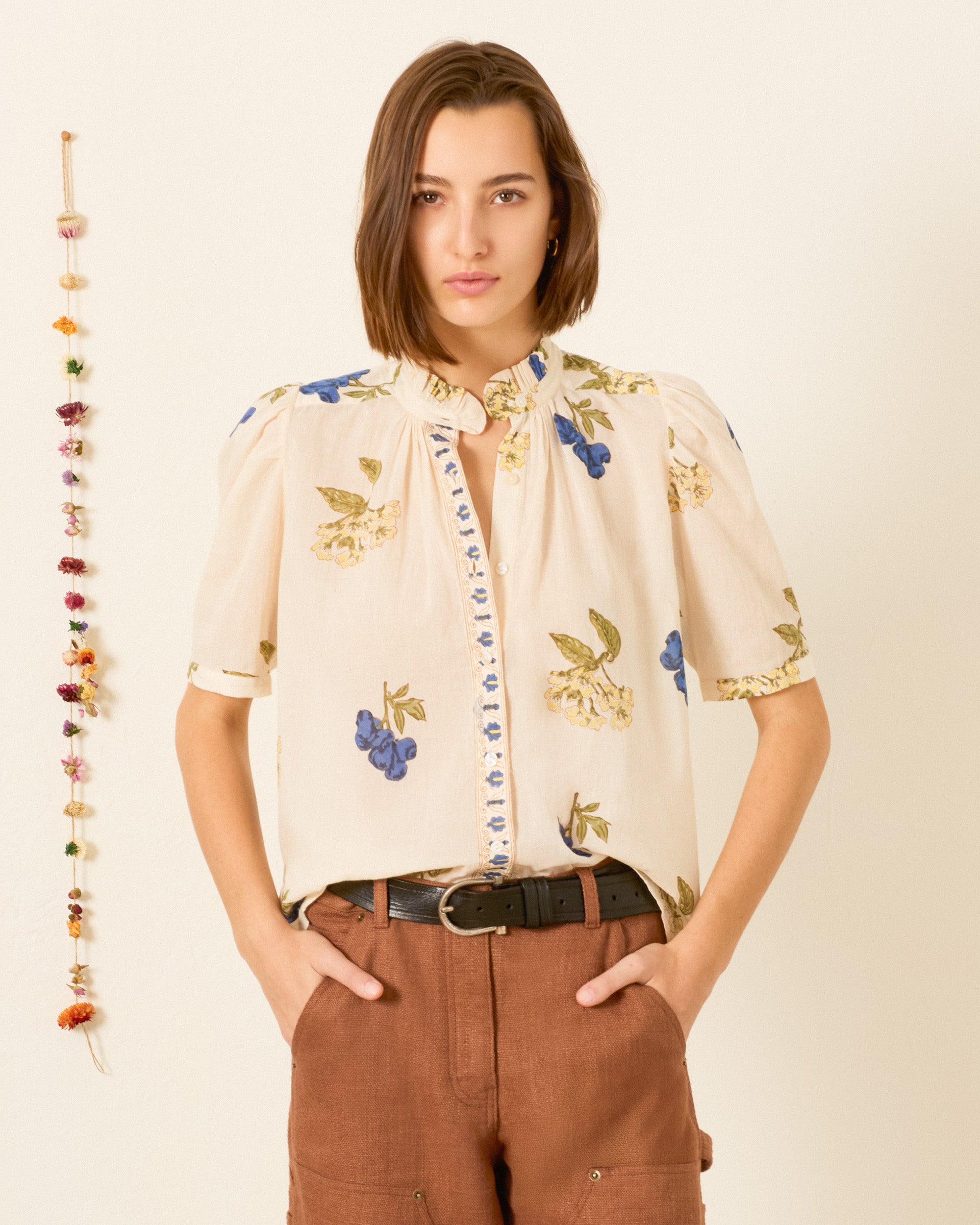 Alix of Bohemia Winnie Blueberry Flora Blouse in Off White