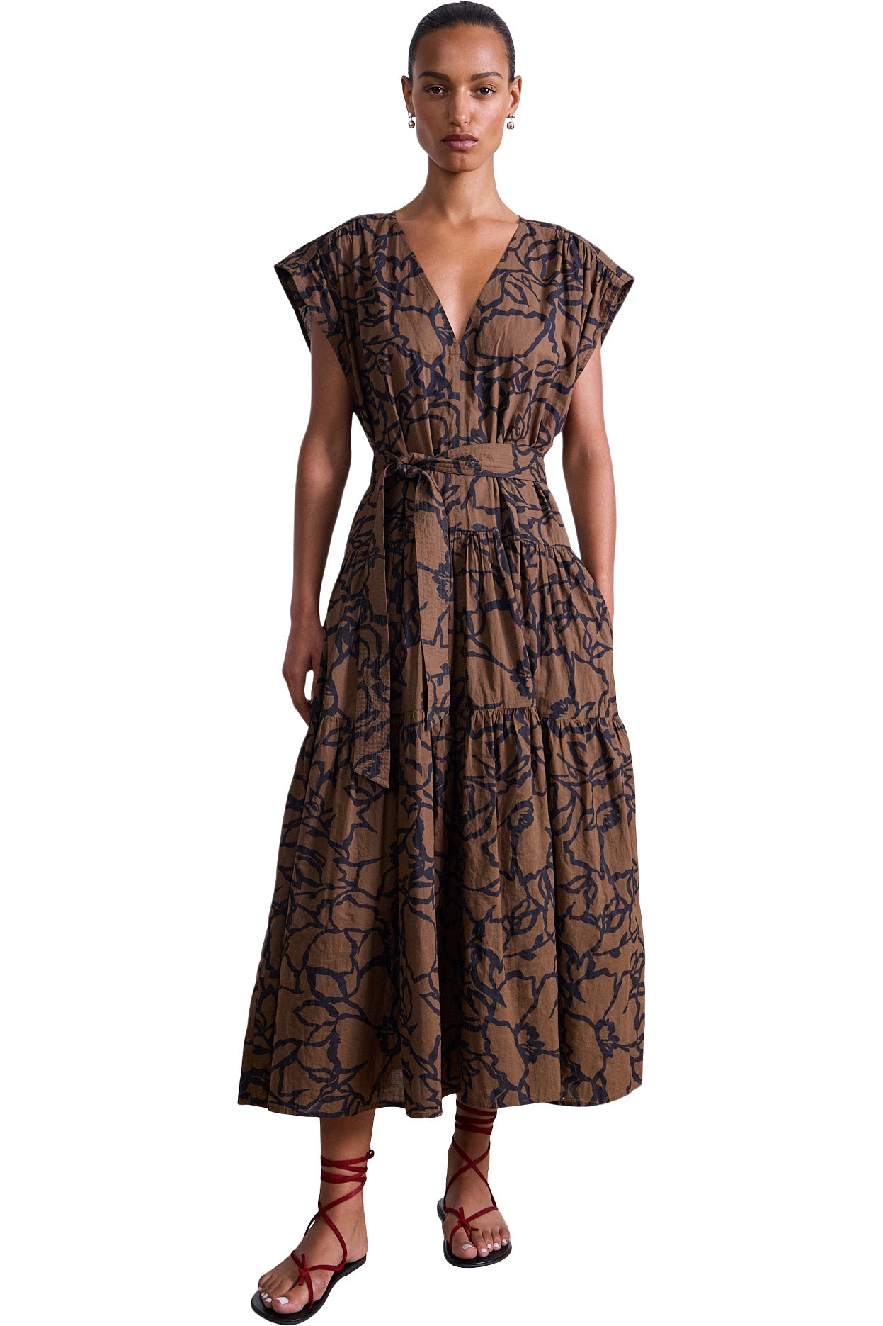 Apiece Apart Agathe Maxi Dress in Large Lace Floral Chocolate
