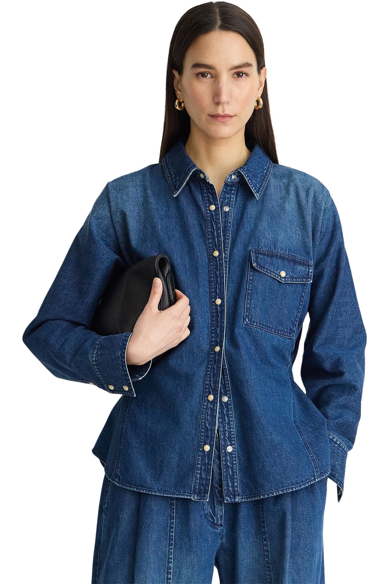 Apiece Apart Anni Denim Button Up Top in Bluey