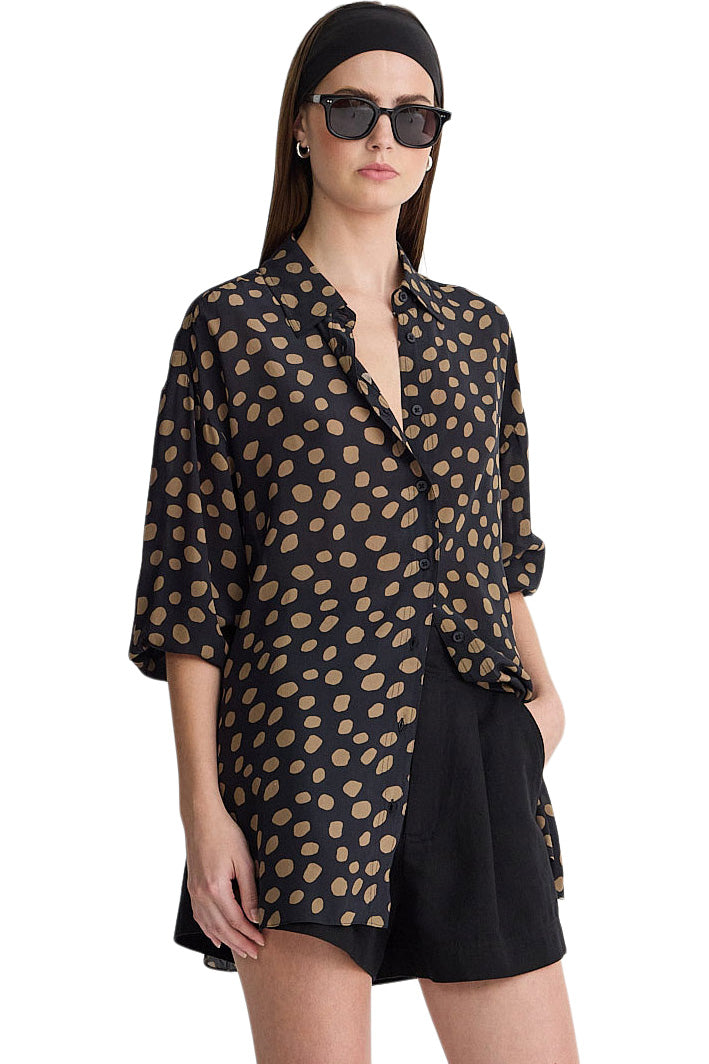 Apiece Apart Isolde Button Down Top in Yayoi Black & Camel