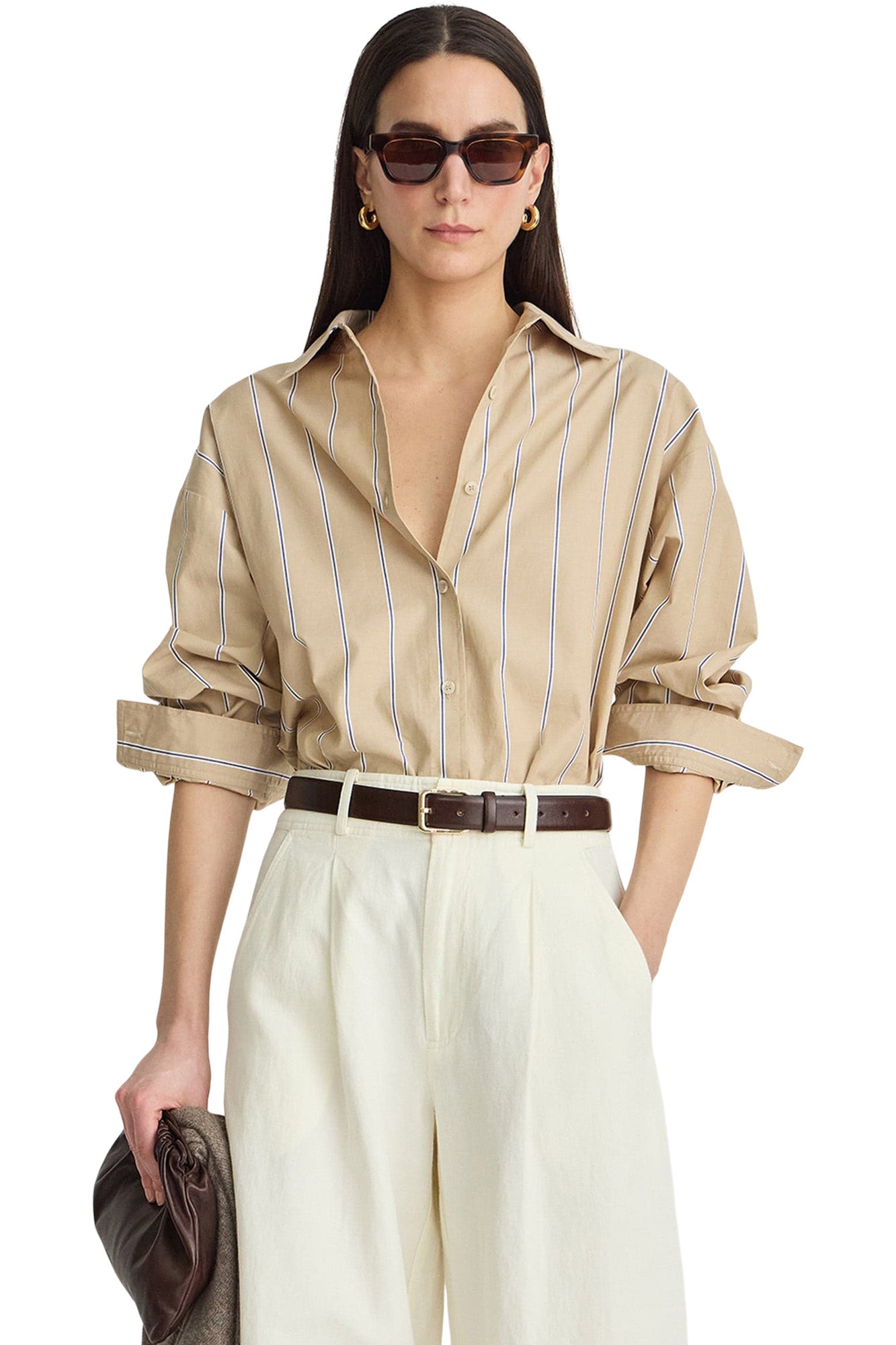 Apiece Apart Isolde Button Down in Sand & Blue Stripes