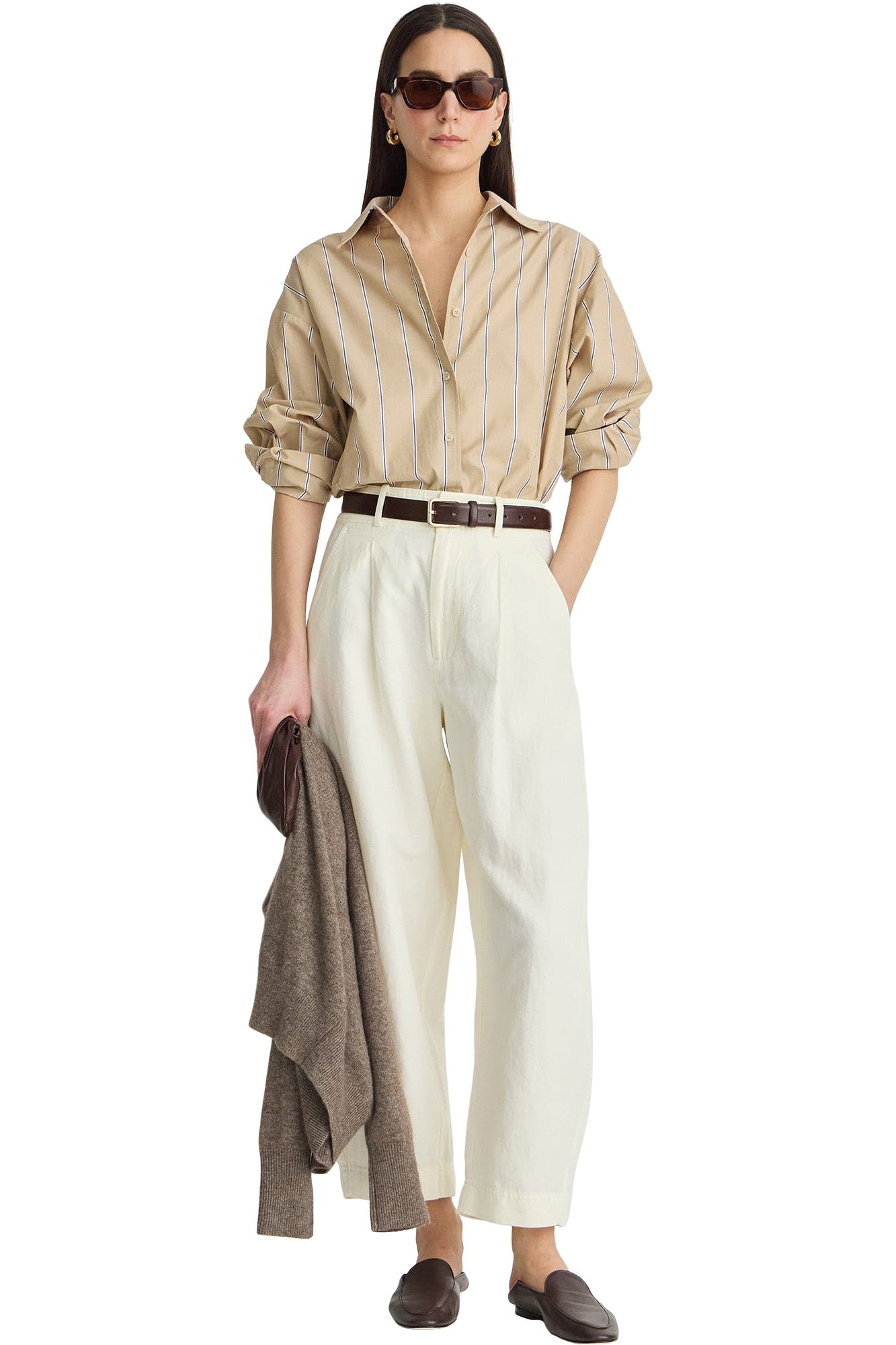 Apiece Apart Isolde Button Down in Sand & Blue Stripes