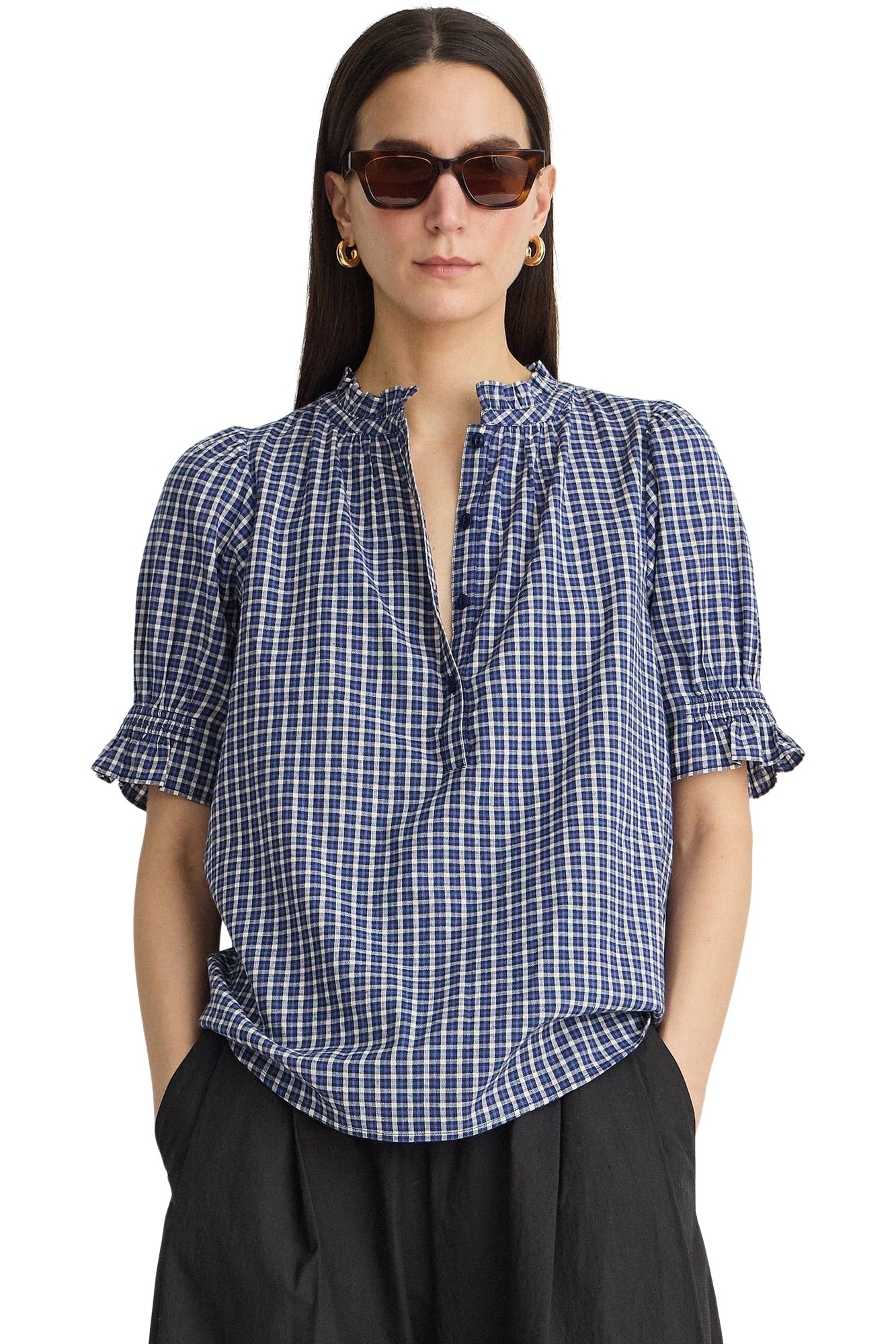Apiece Apart Los Altos Top in Navy Desai Plaid