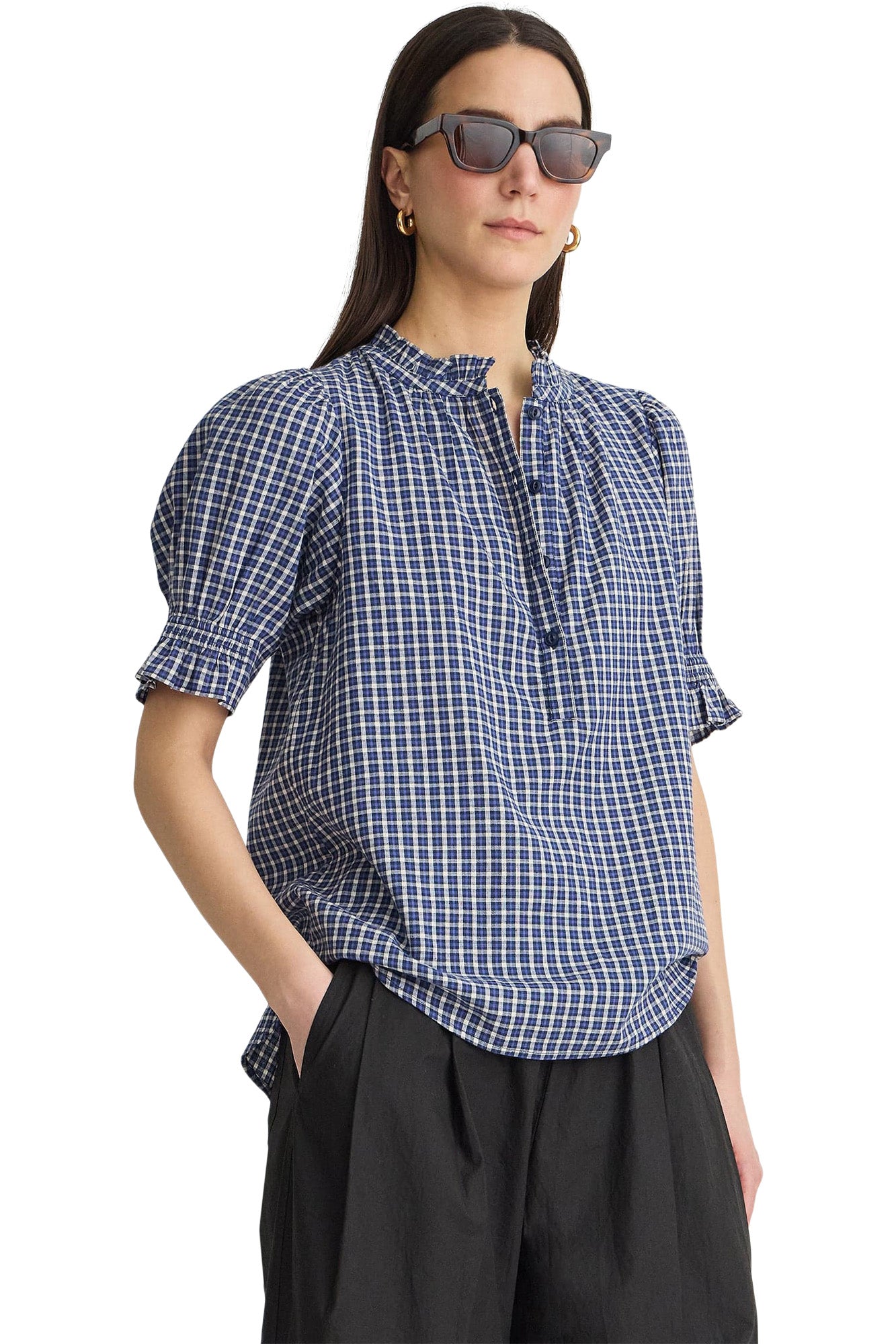 Apiece Apart Los Altos Top in Navy Desai Plaid
