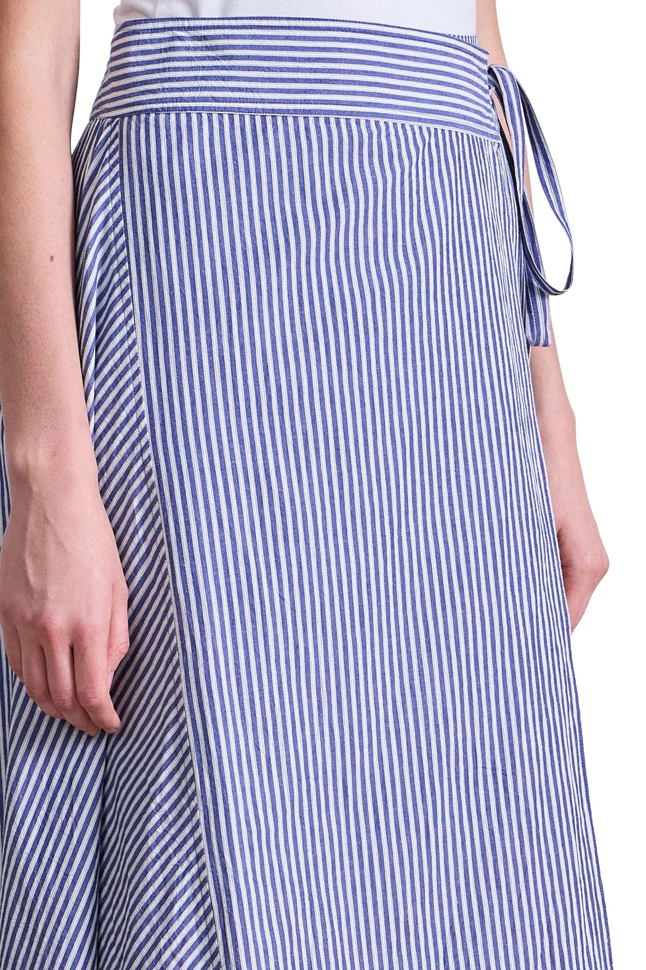 Apiece Apart Marsala Asymmetrical Skirt in 
Skinny Stripes Indigo -  Cream