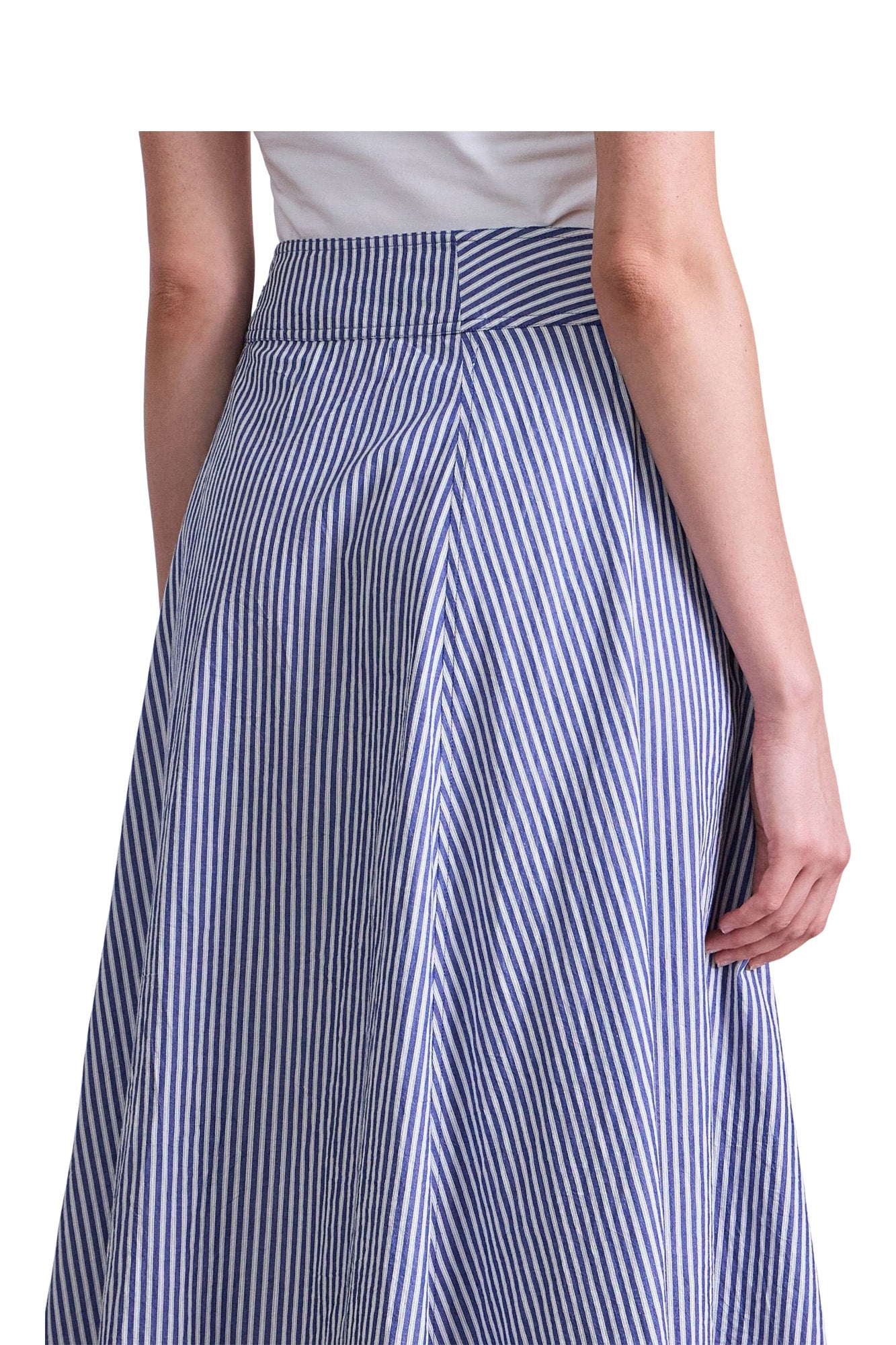 Apiece Apart Marsala Asymmetrical Skirt in 
Skinny Stripes Indigo -  Cream