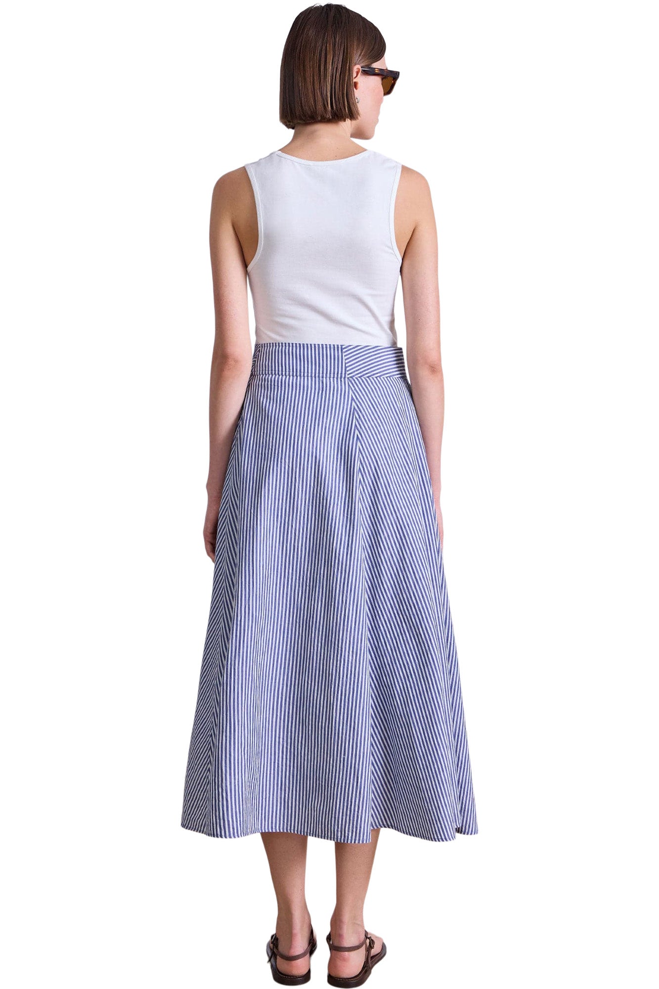 Apiece Apart Marsala Asymmetrical Skirt in 
Skinny Stripes Indigo -  Cream