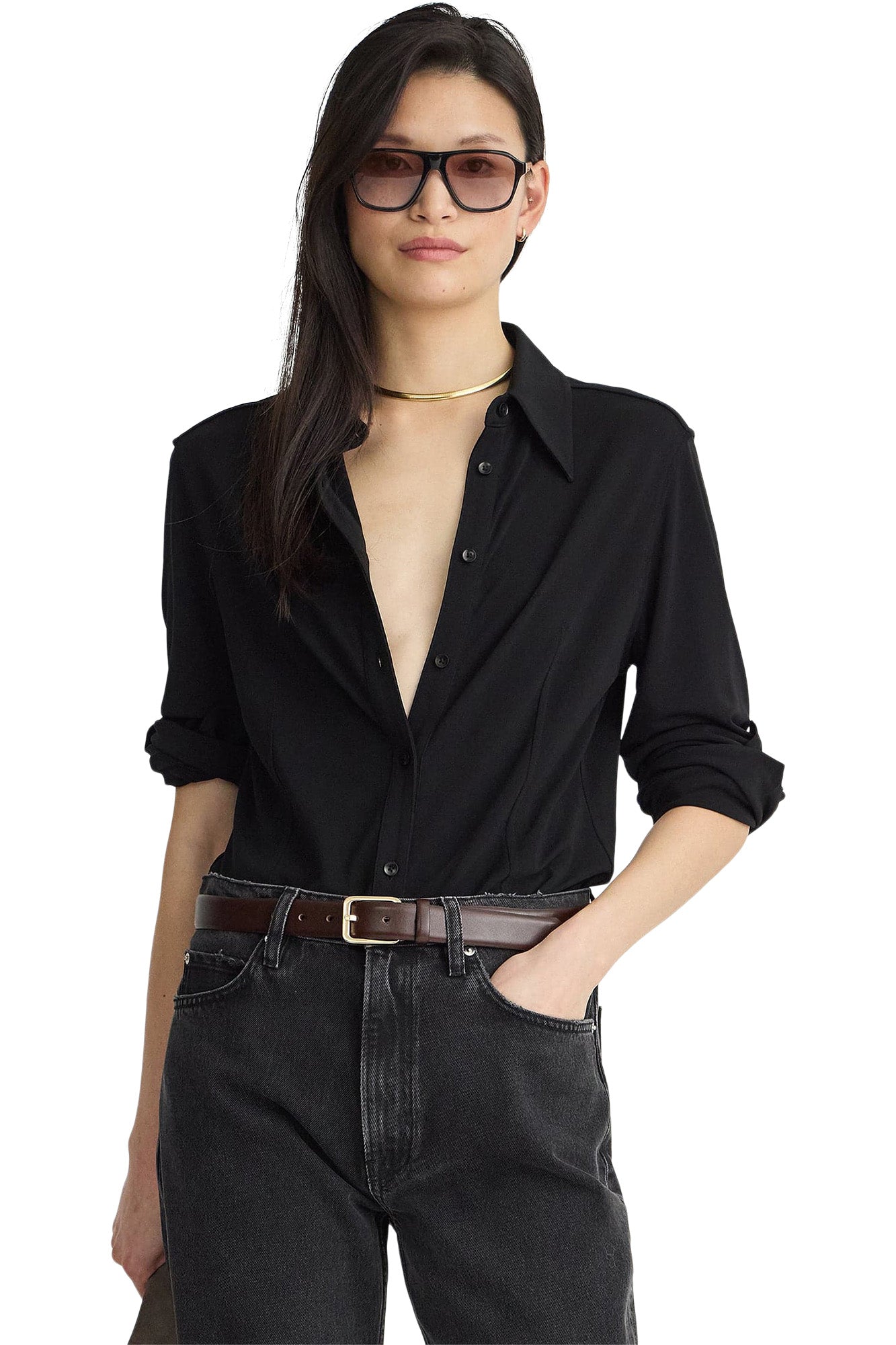 Apiece Apart Merce Slinky Slim Button Up in Black