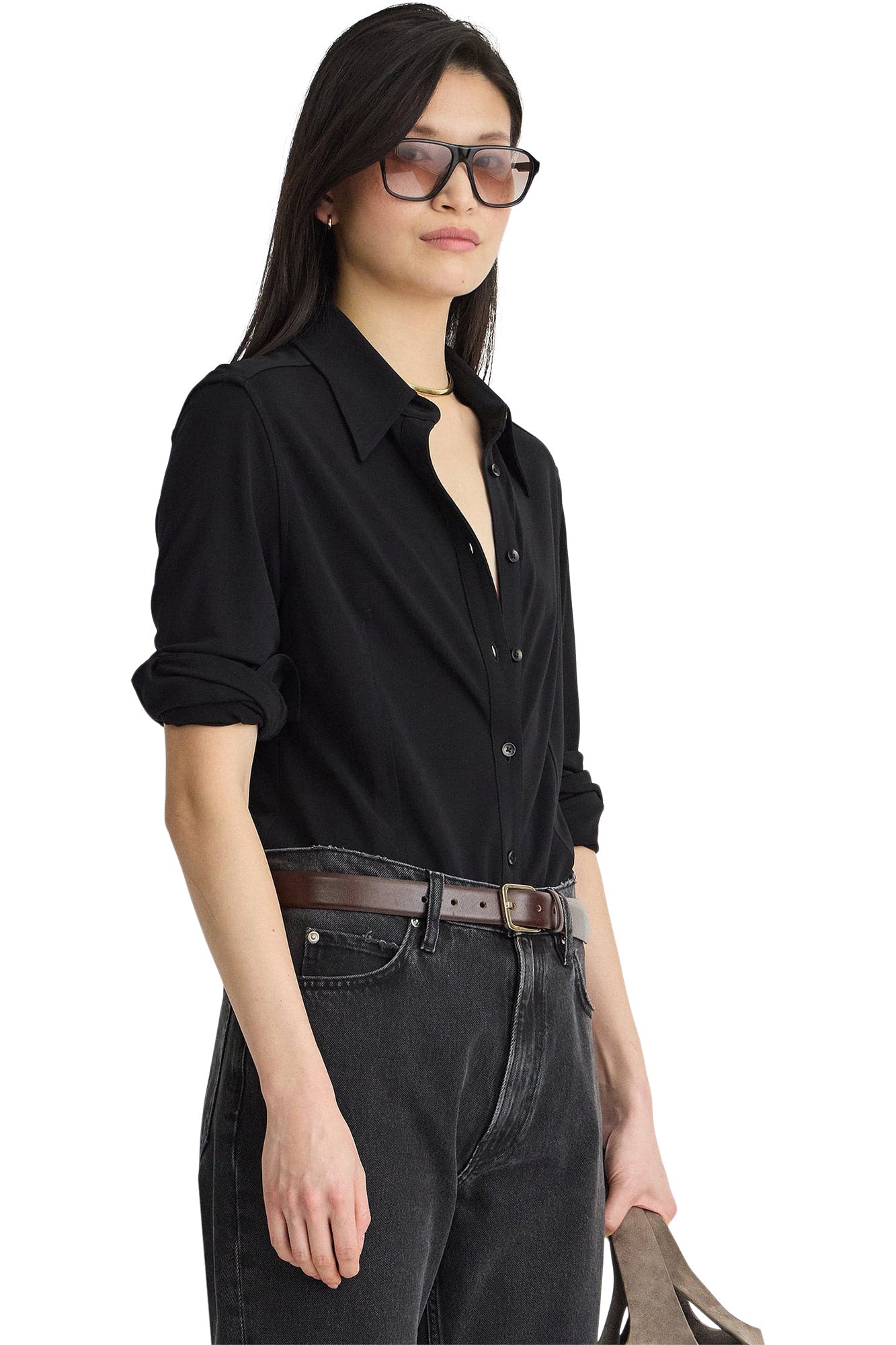 Apiece Apart Merce Slinky Slim Button Up in Black