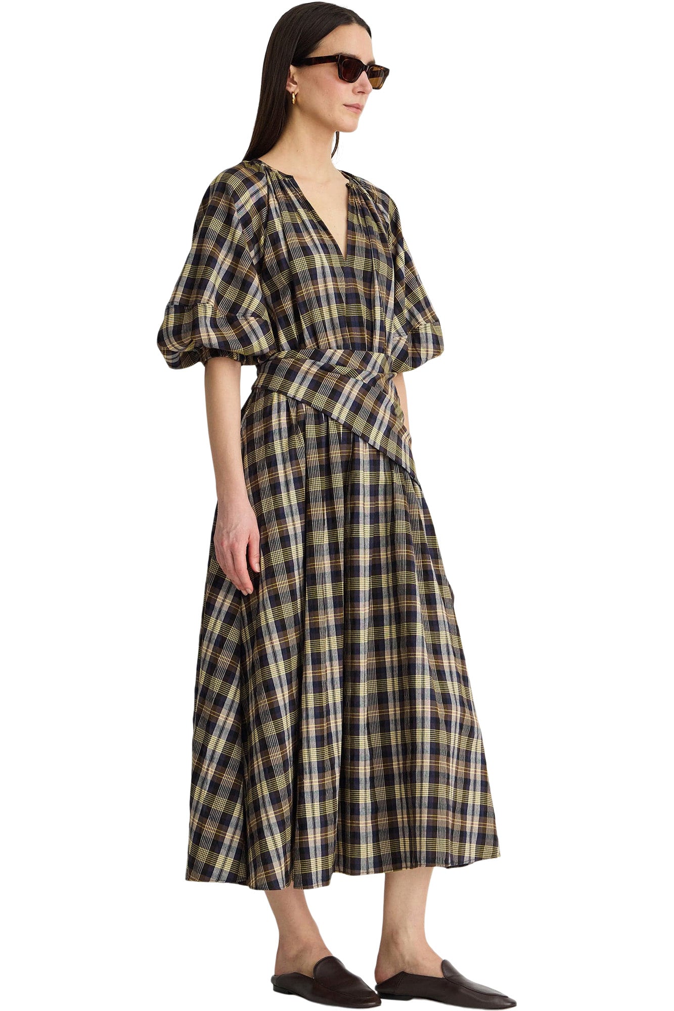 Apiece Apart Nele-Priska Dress in Basket Weave Plaid