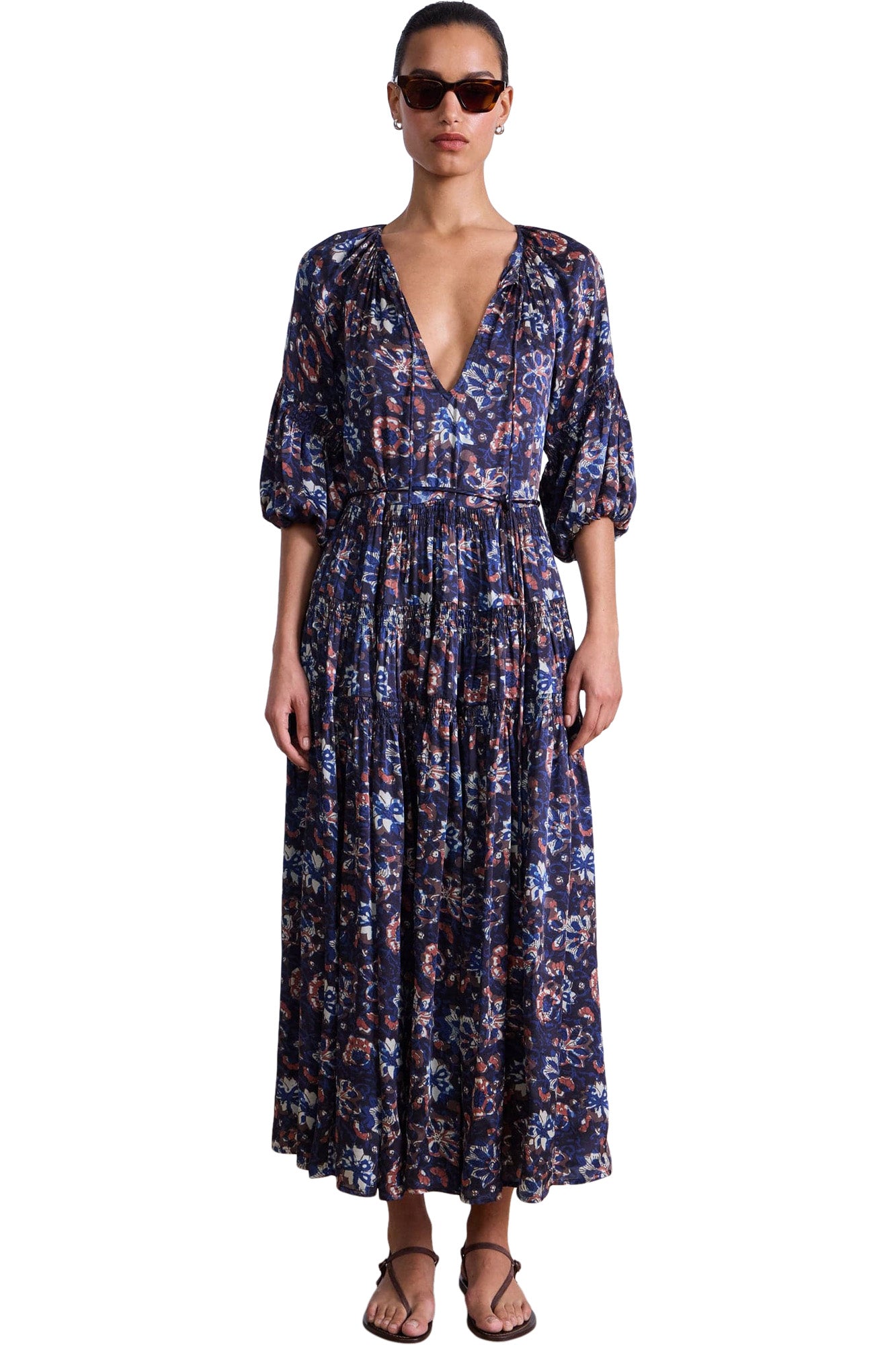 Apiece Apart Santa Cecilia Maxi Dress in 
Batik Floral Navy