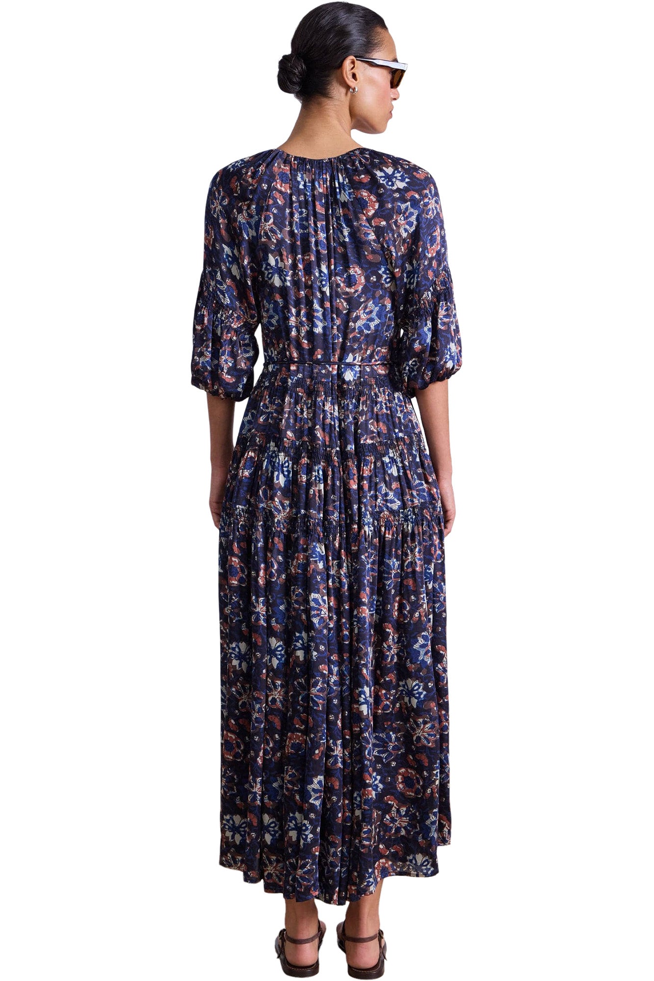 Apiece Apart Santa Cecilia Maxi Dress in 
Batik Floral Navy