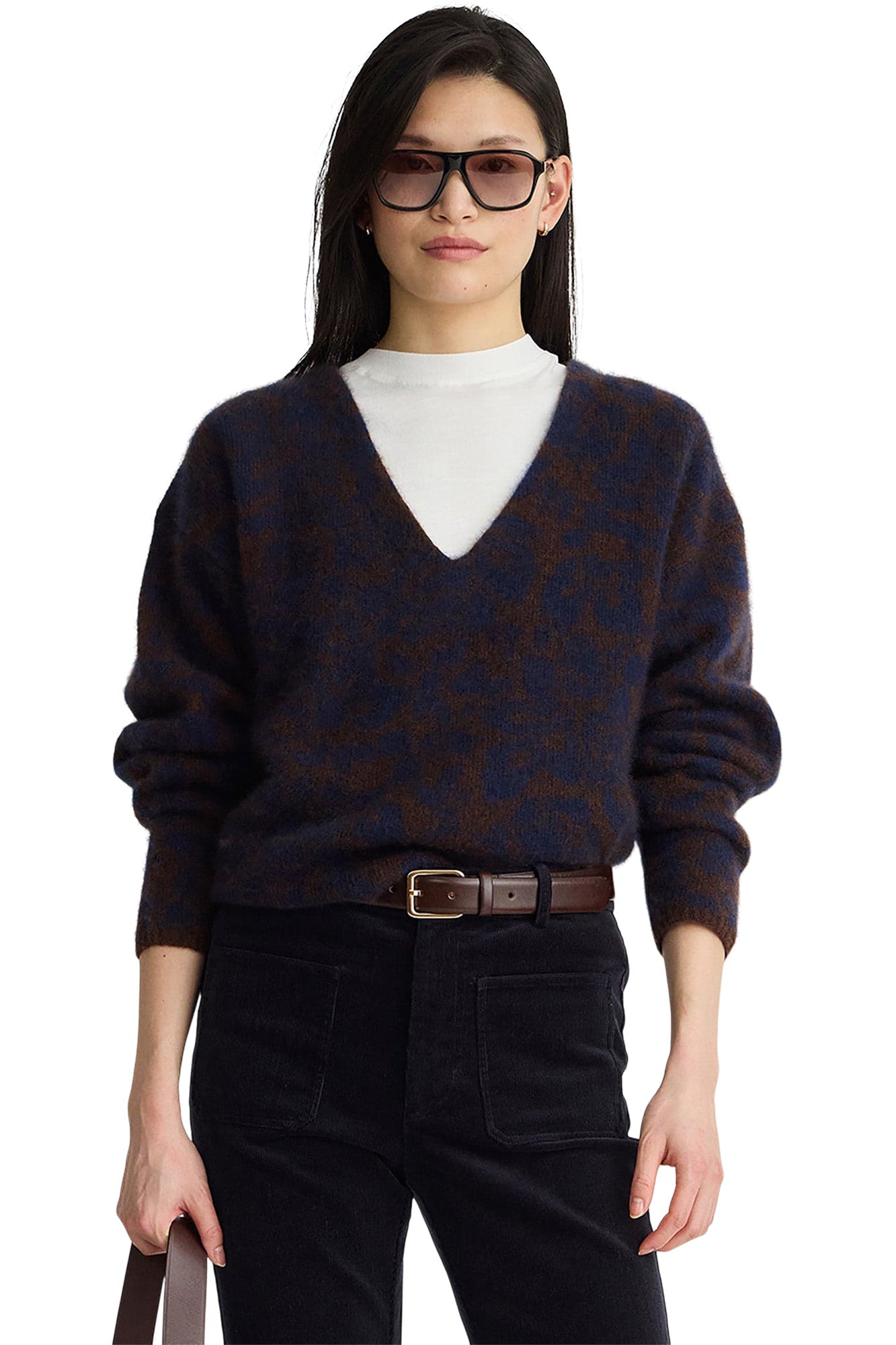 Apiece Apart Softest Silk Cashmere V-neck in Leo Floral Midnight