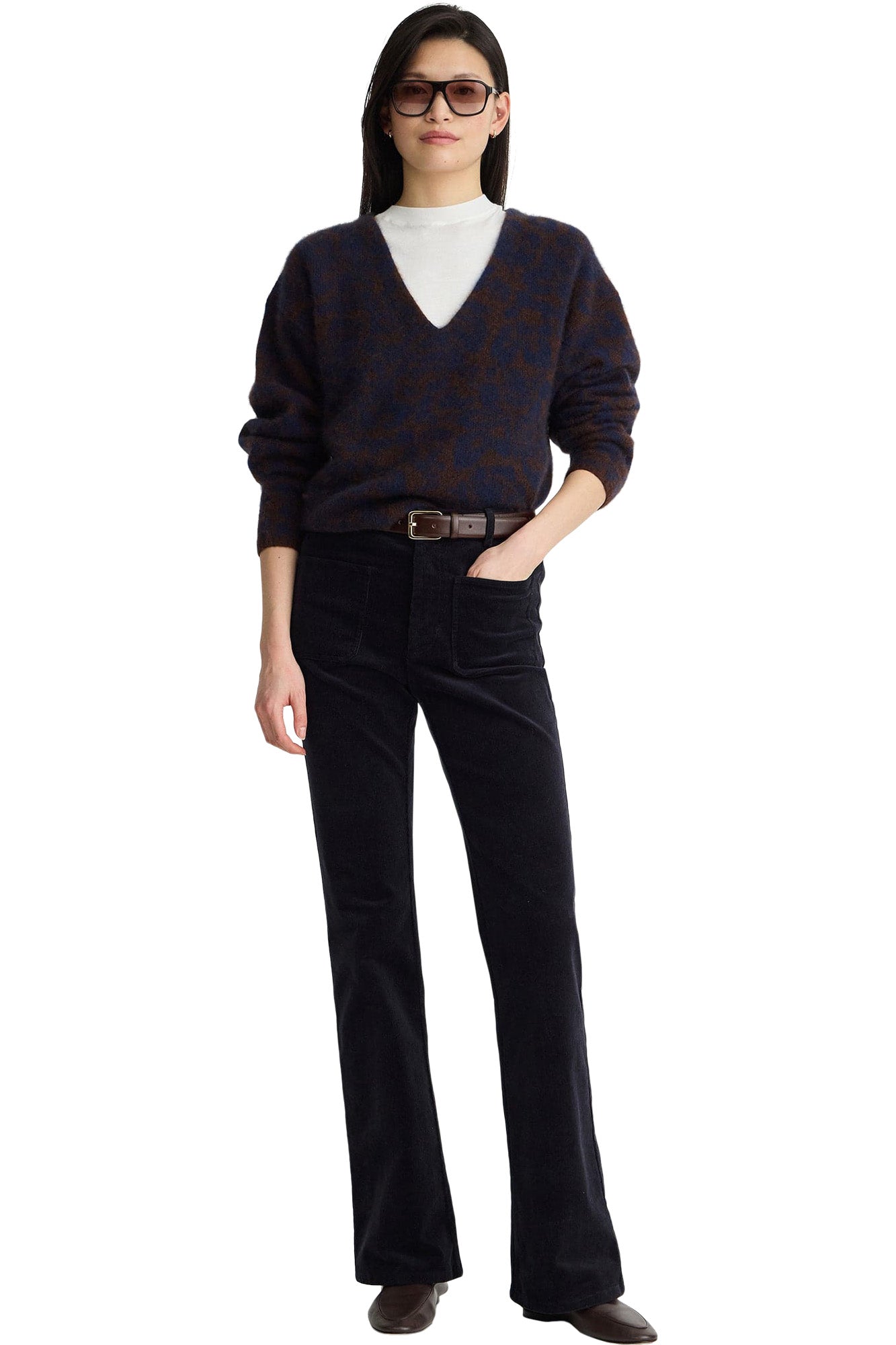 Apiece Apart Softest Silk Cashmere V-neck in Leo Floral Midnight