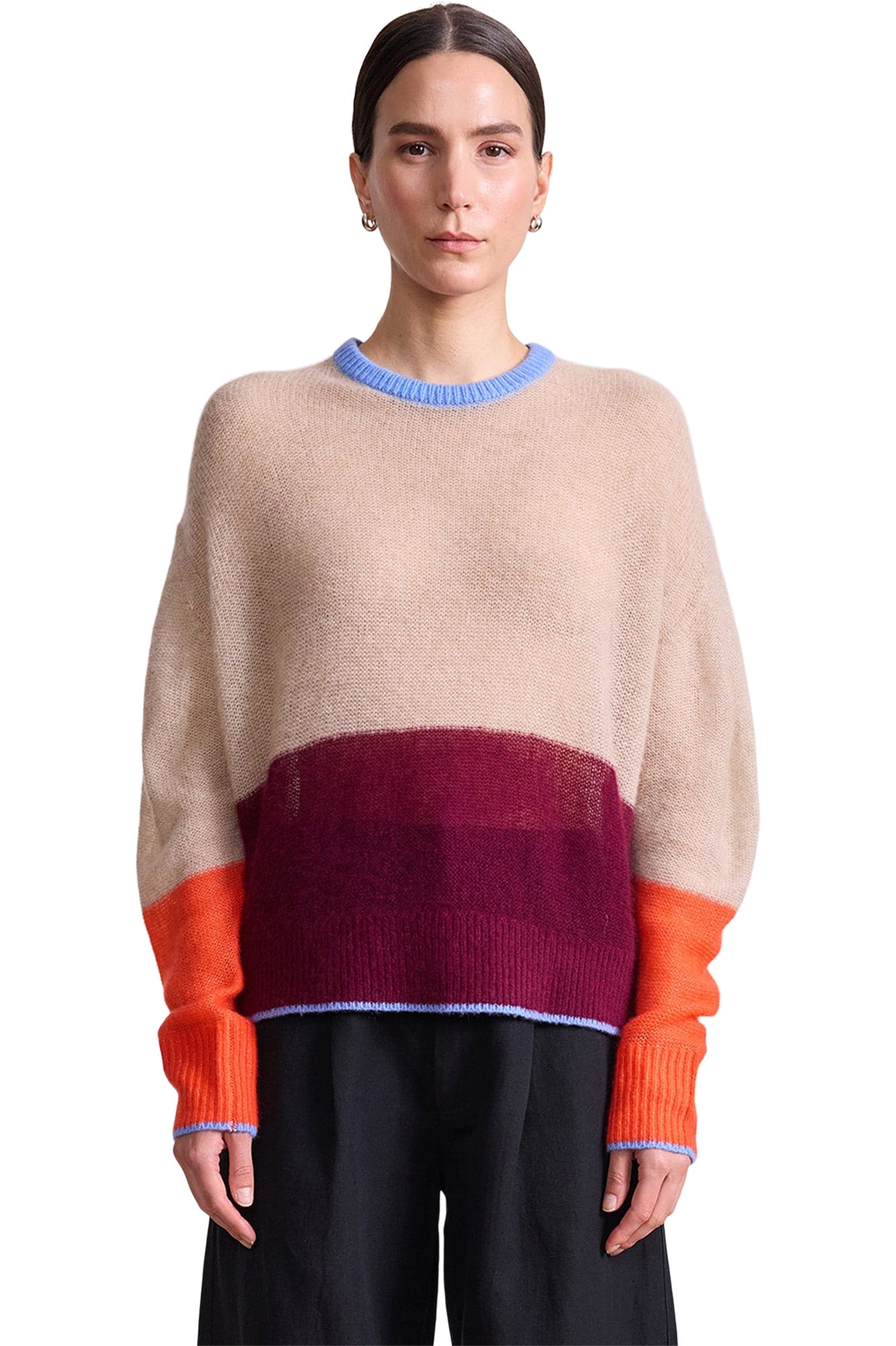 Apiece Apart Softest Tissue Weight Sweater in Jute & Black Cherry