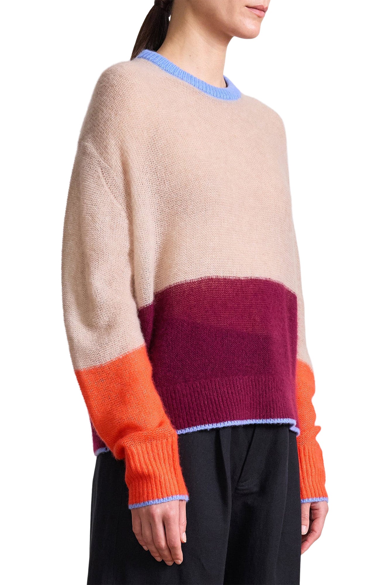 Apiece Apart Softest Tissue Weight Sweater in Jute & Black Cherry