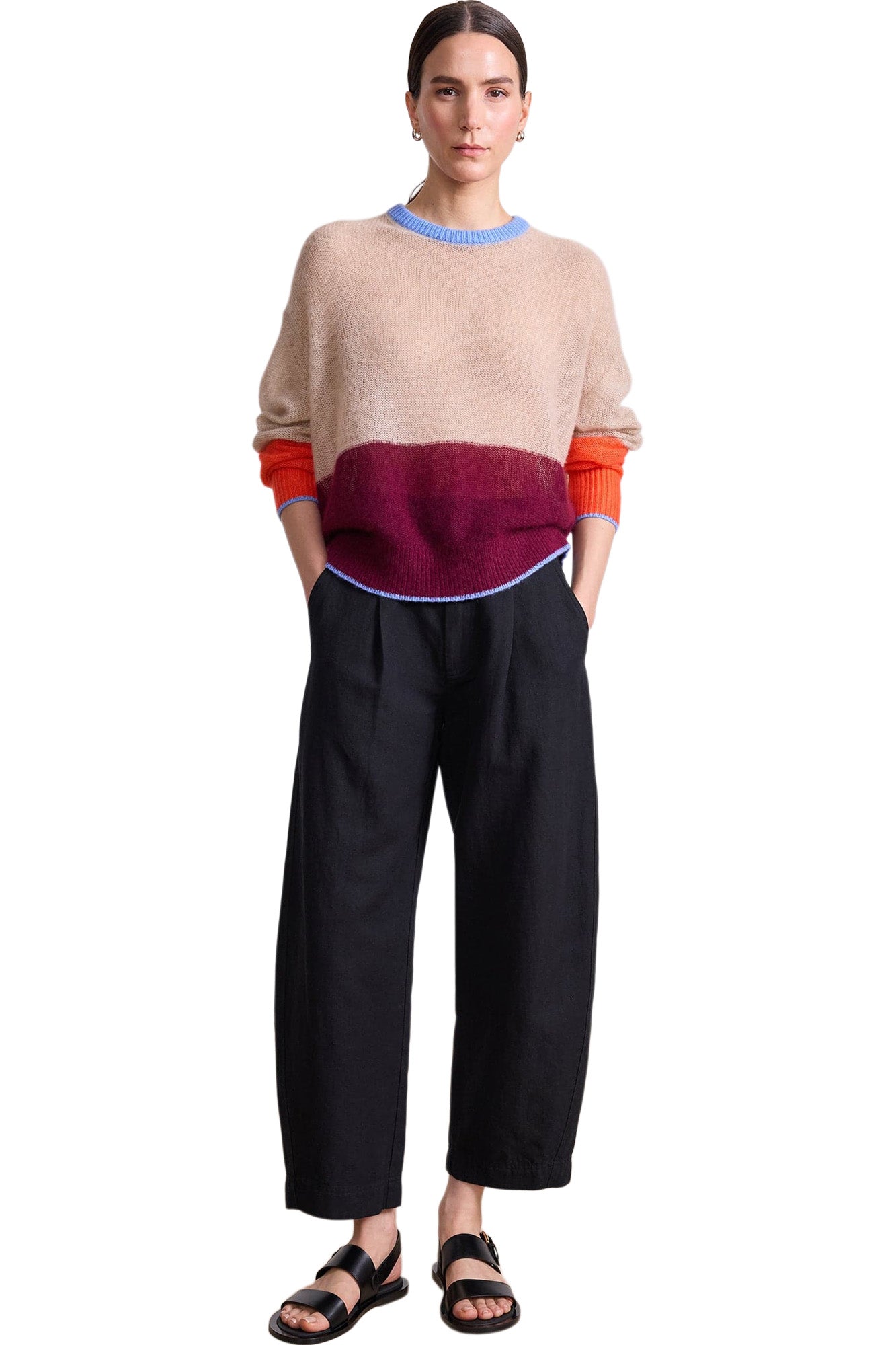 Apiece Apart Softest Tissue Weight Sweater in Jute & Black Cherry