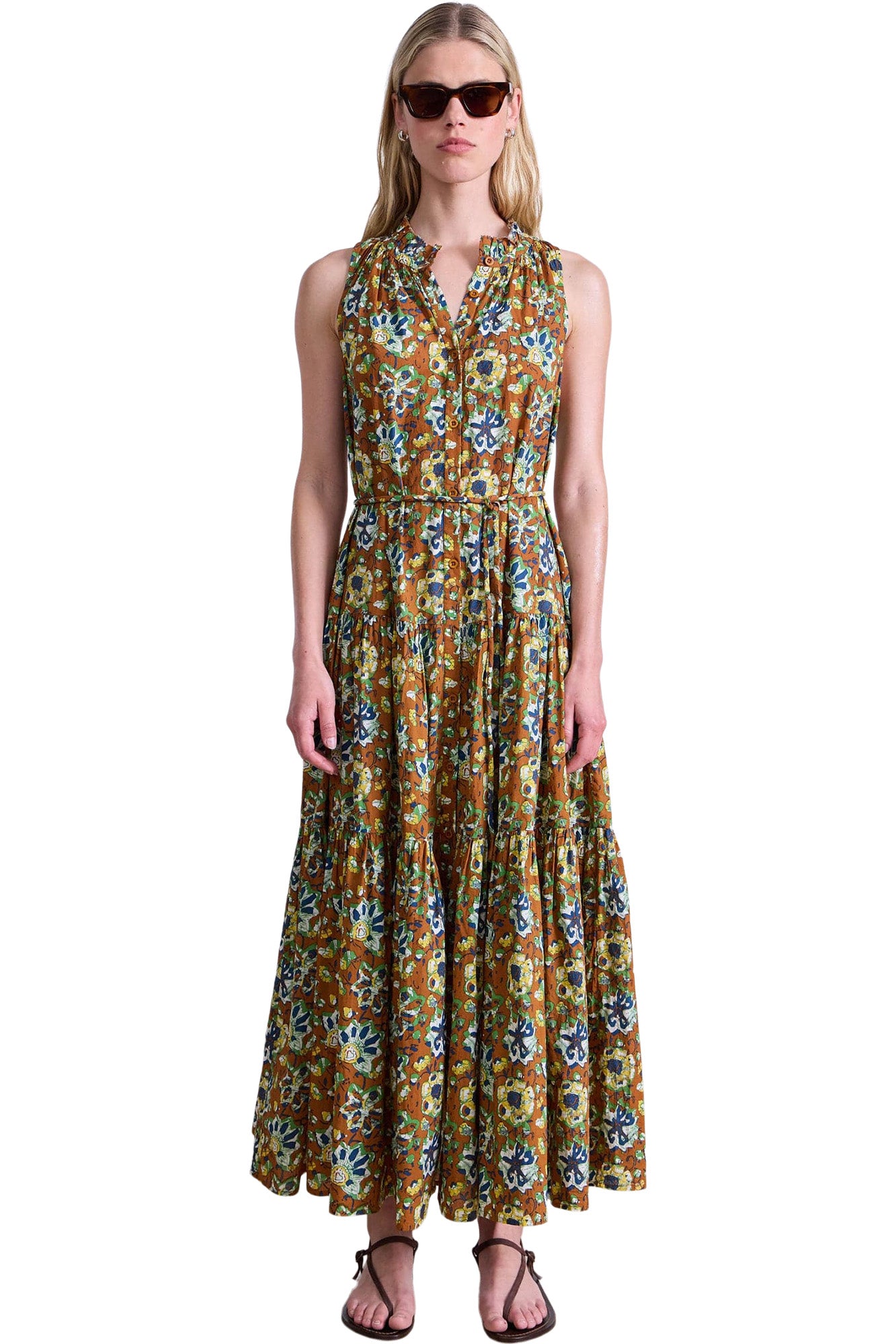 Apiece Apart Trinidad Tank Dress in Batik Floral Bronze