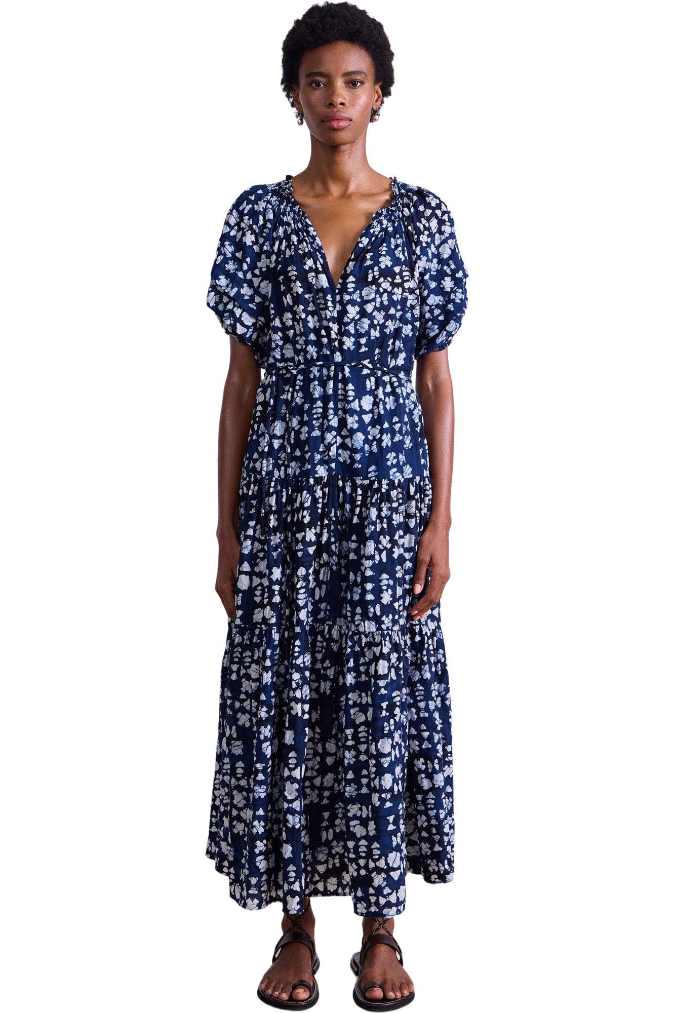 Apiece Apart Uva Romantic Maxi Dress in Batik Geo Indigo