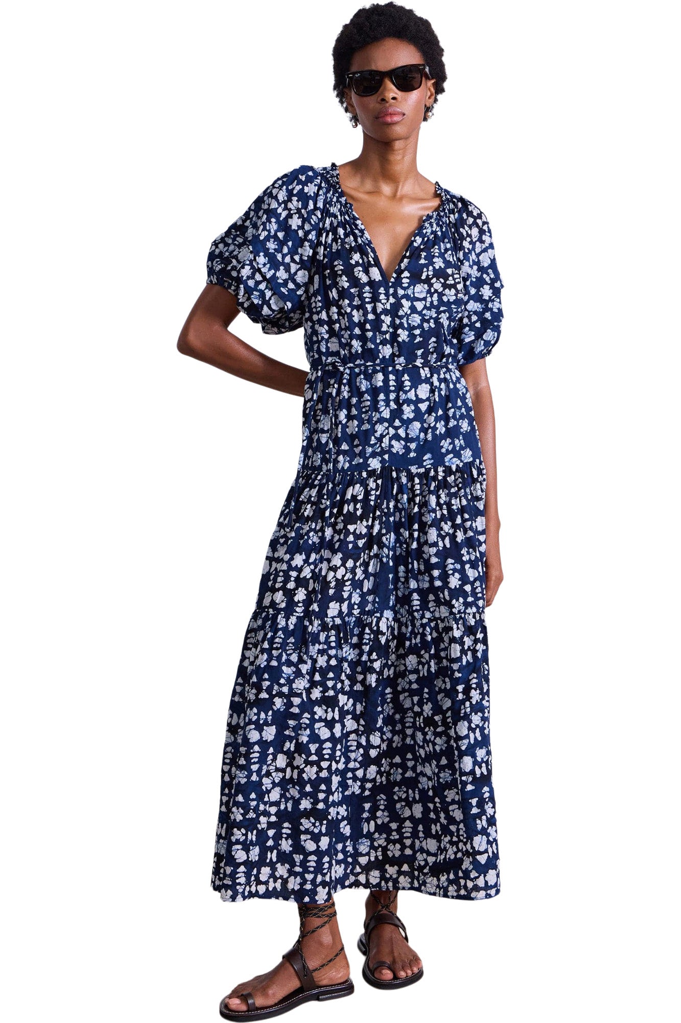 Apiece Apart Uva Romantic Maxi Dress in Batik Geo Indigo