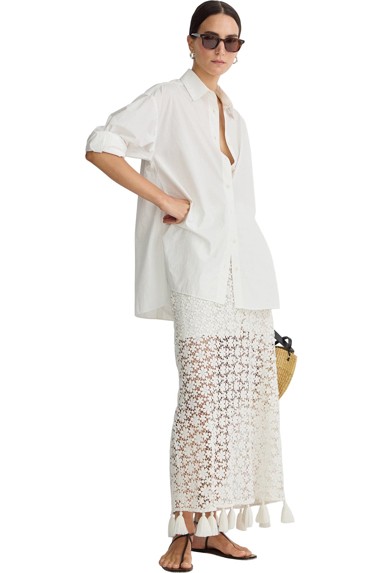 Apiece Apart Valeska Tassel Column Skirt
 in Cream