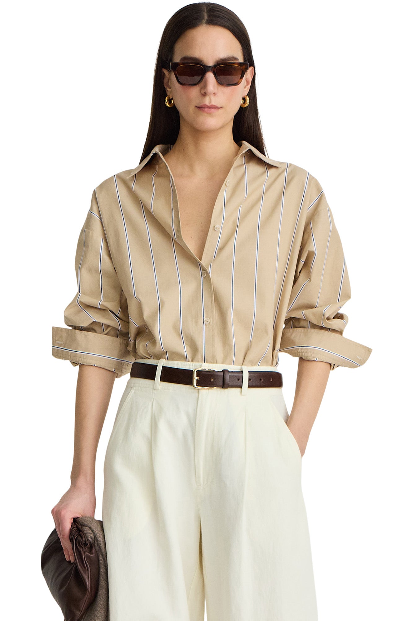 Apiece Apart Isolde Button Down in Sand & Blue Stripes
