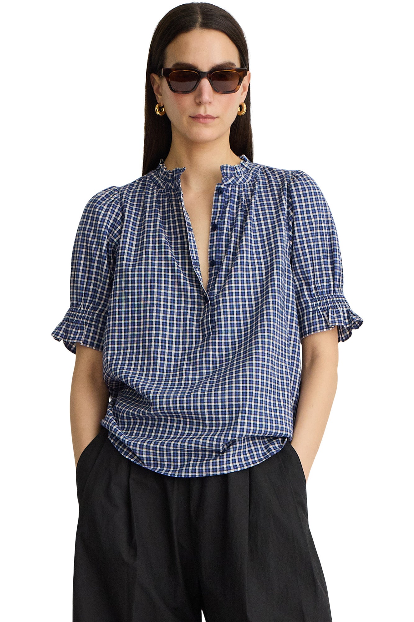 Apiece Apart Los Altos Top in Navy Desai Plaid