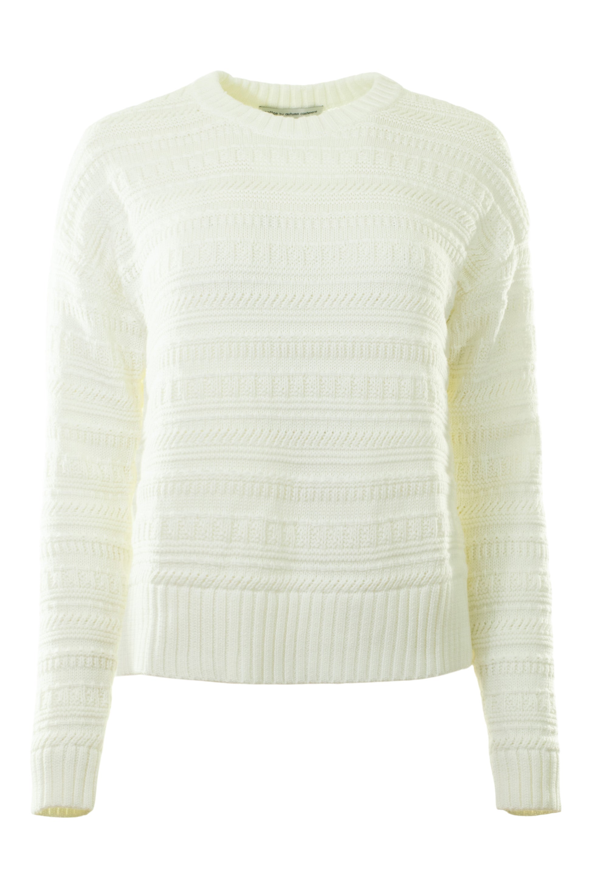 Autumn Cashmere Solid Texture Stitch Crew
 in Bleach White
