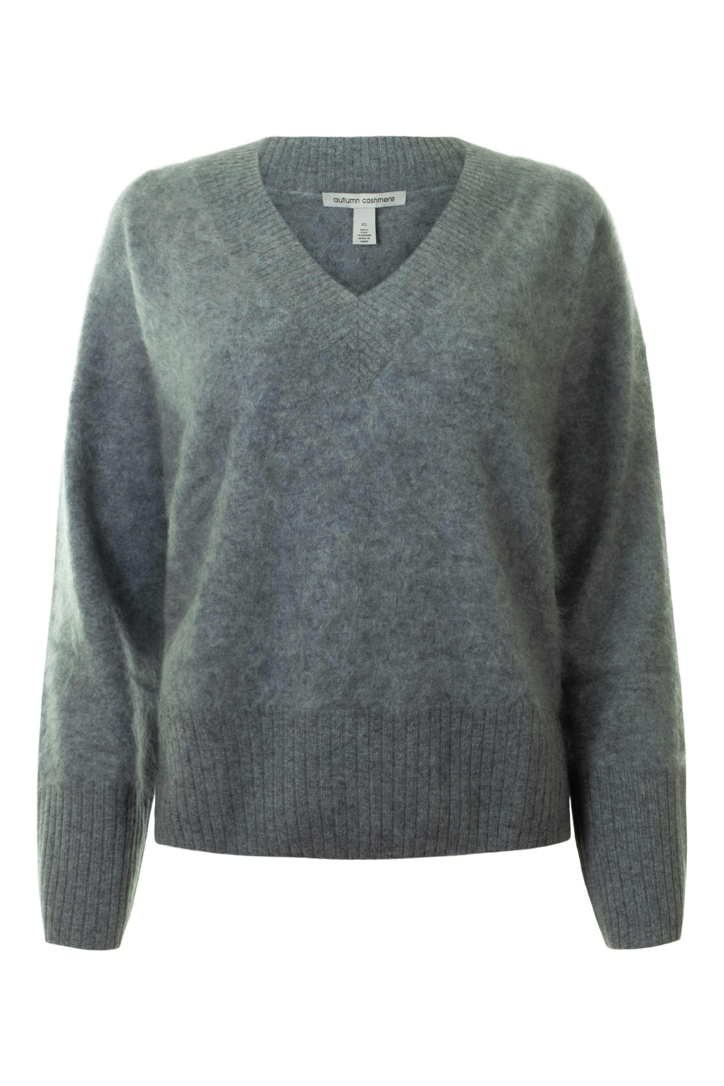 Autumn Cashmere Brushed Boxy Vneck Sweater in Feather