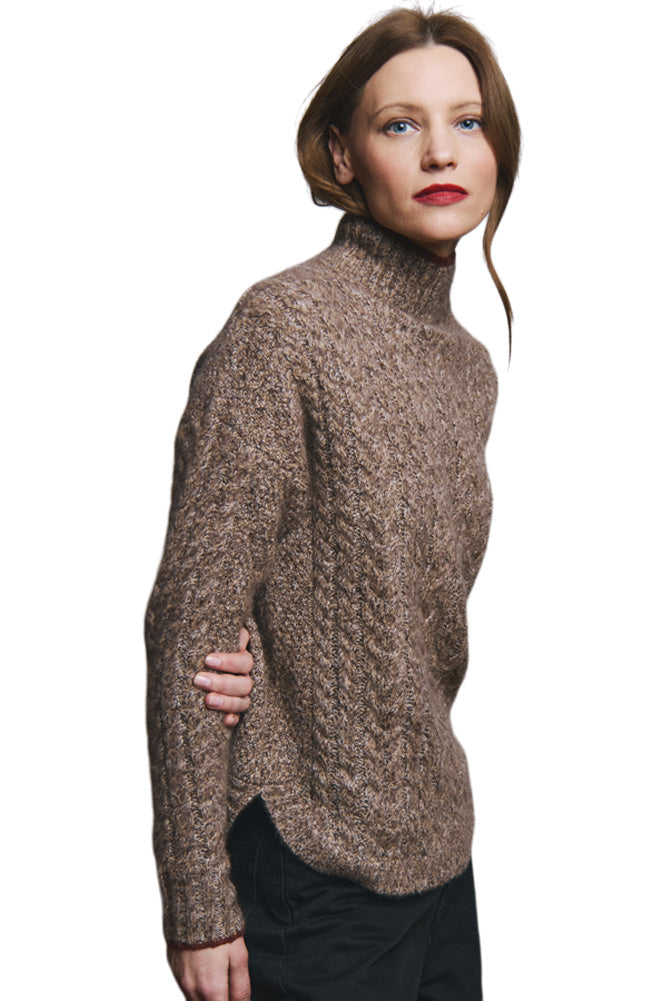 Autumn Cashmere Shirttail Mock Neck in Brownstone Combo