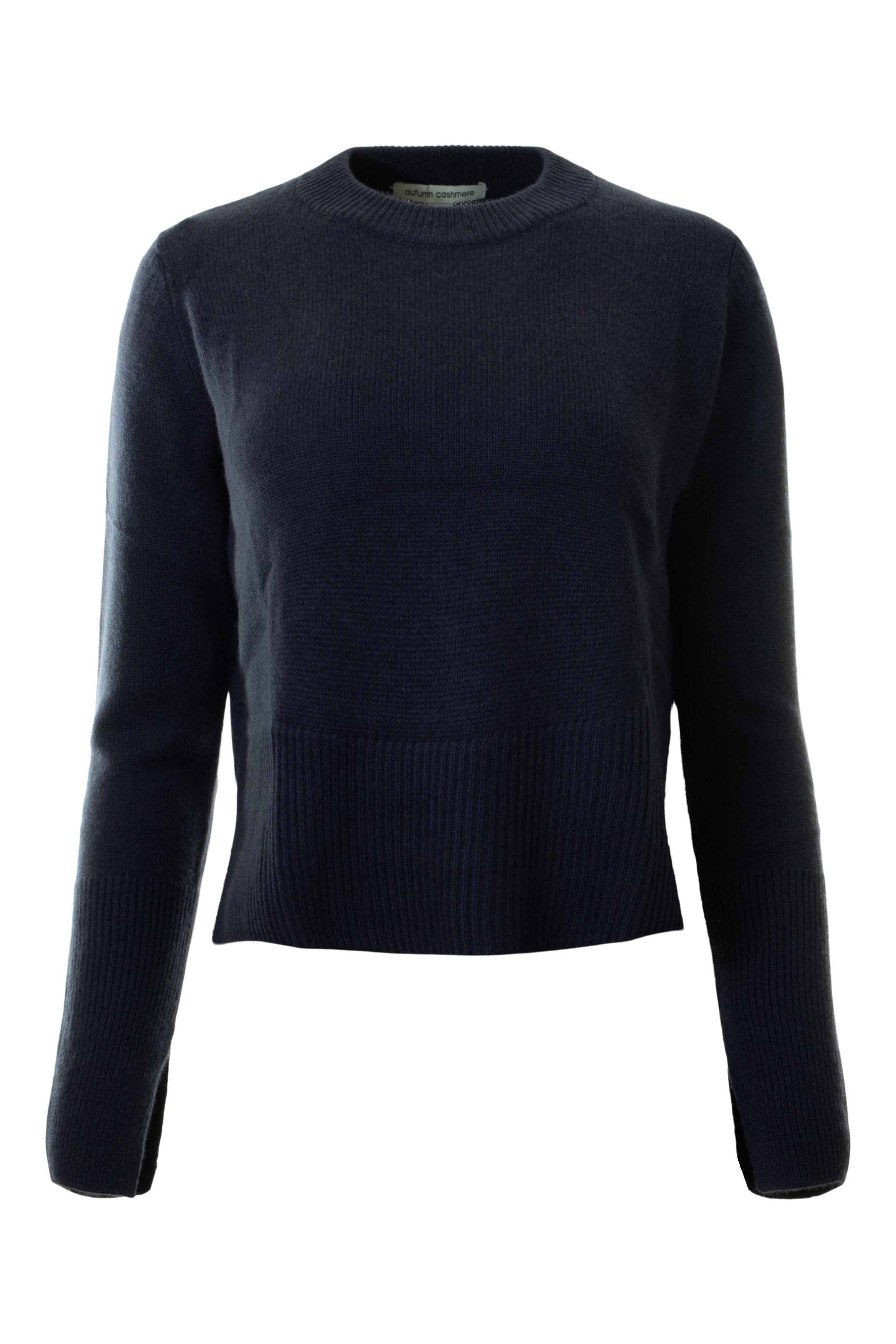Autumn Cashmere Cropped Boxy Crew with Slits in Ink
