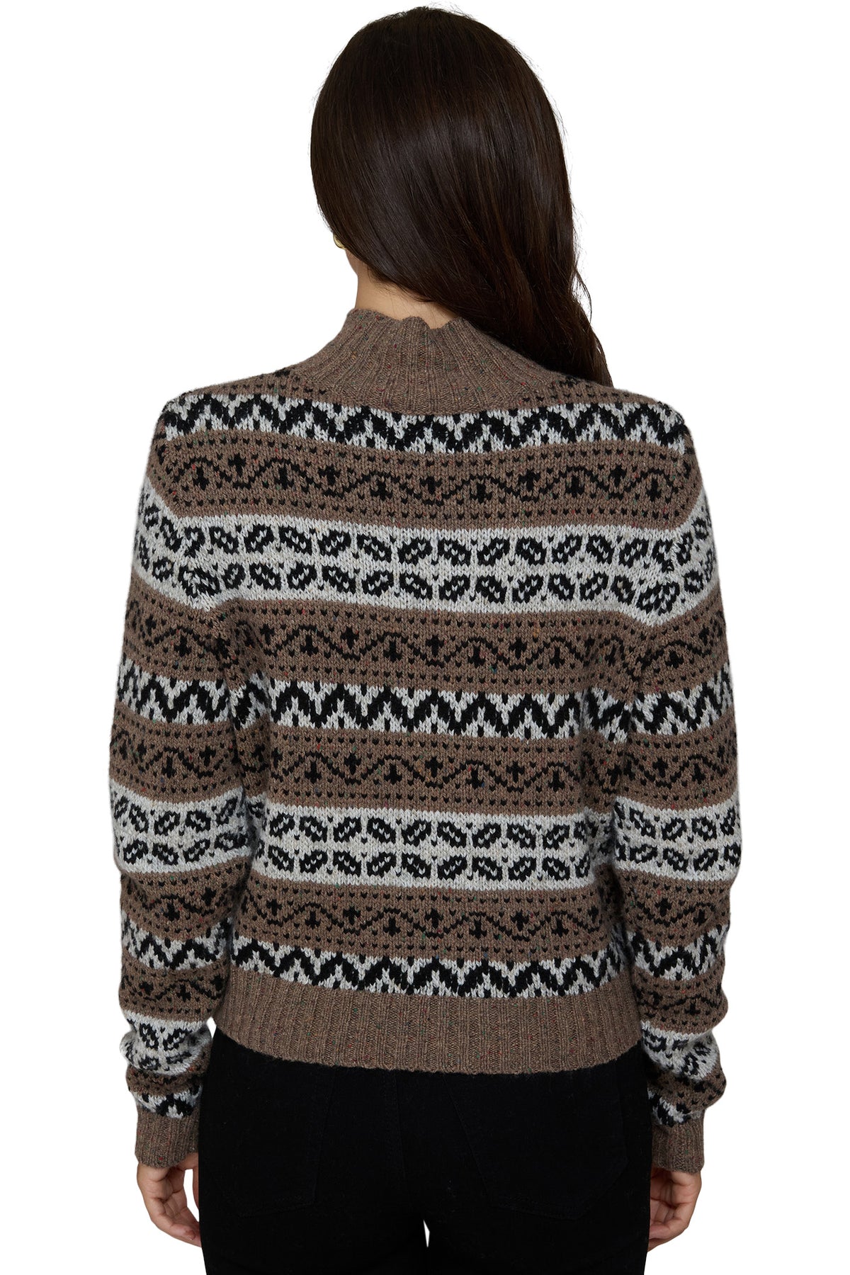 Autumn Cashmere Cropped Chunky Fair Isle Mock in Brownie Combo