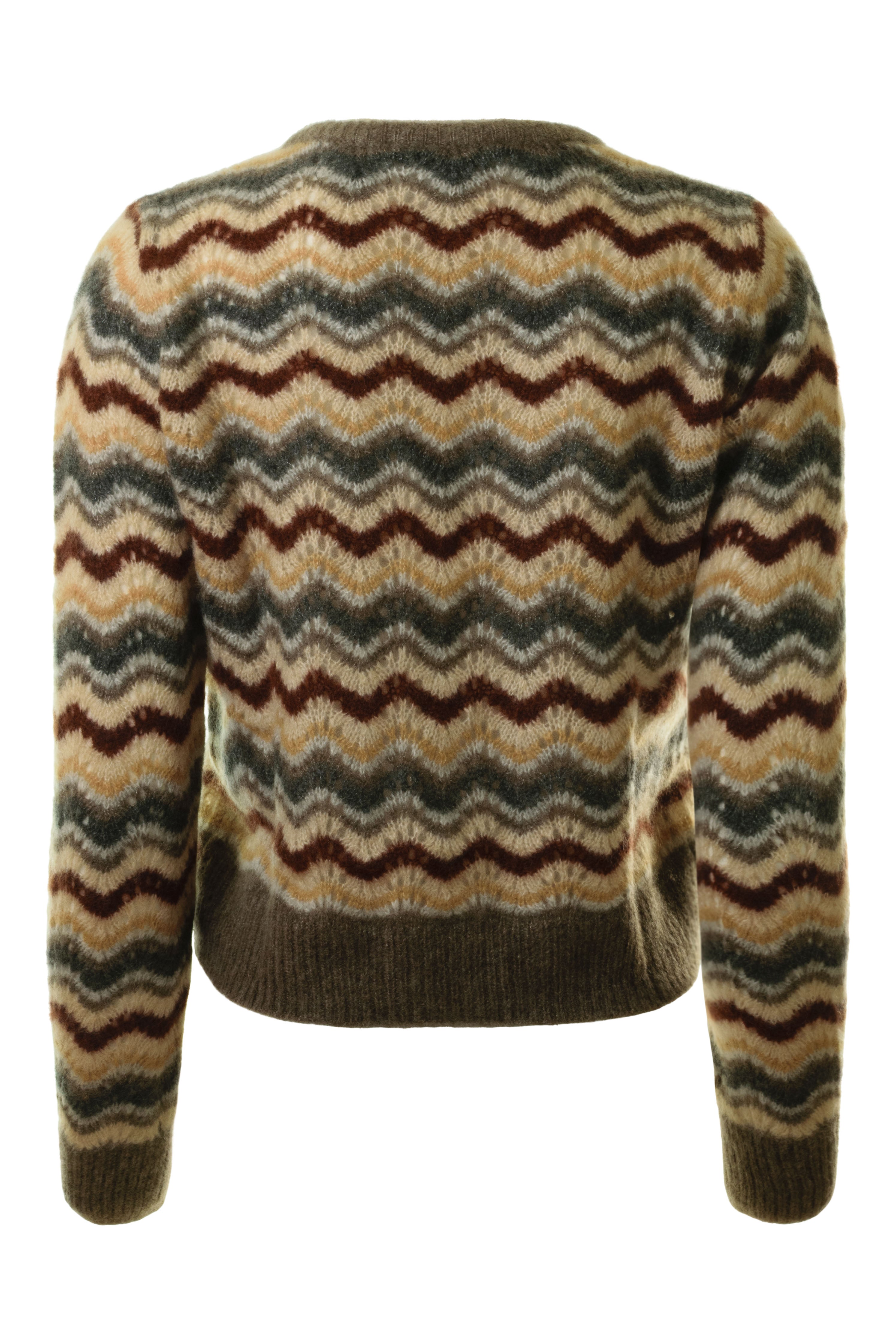 Autumn Cashmere Cropped Pointelle Wavy Stripe V in Rye Combo
