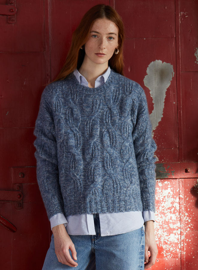 Autumn Cashmere Marled Cable Crewneck