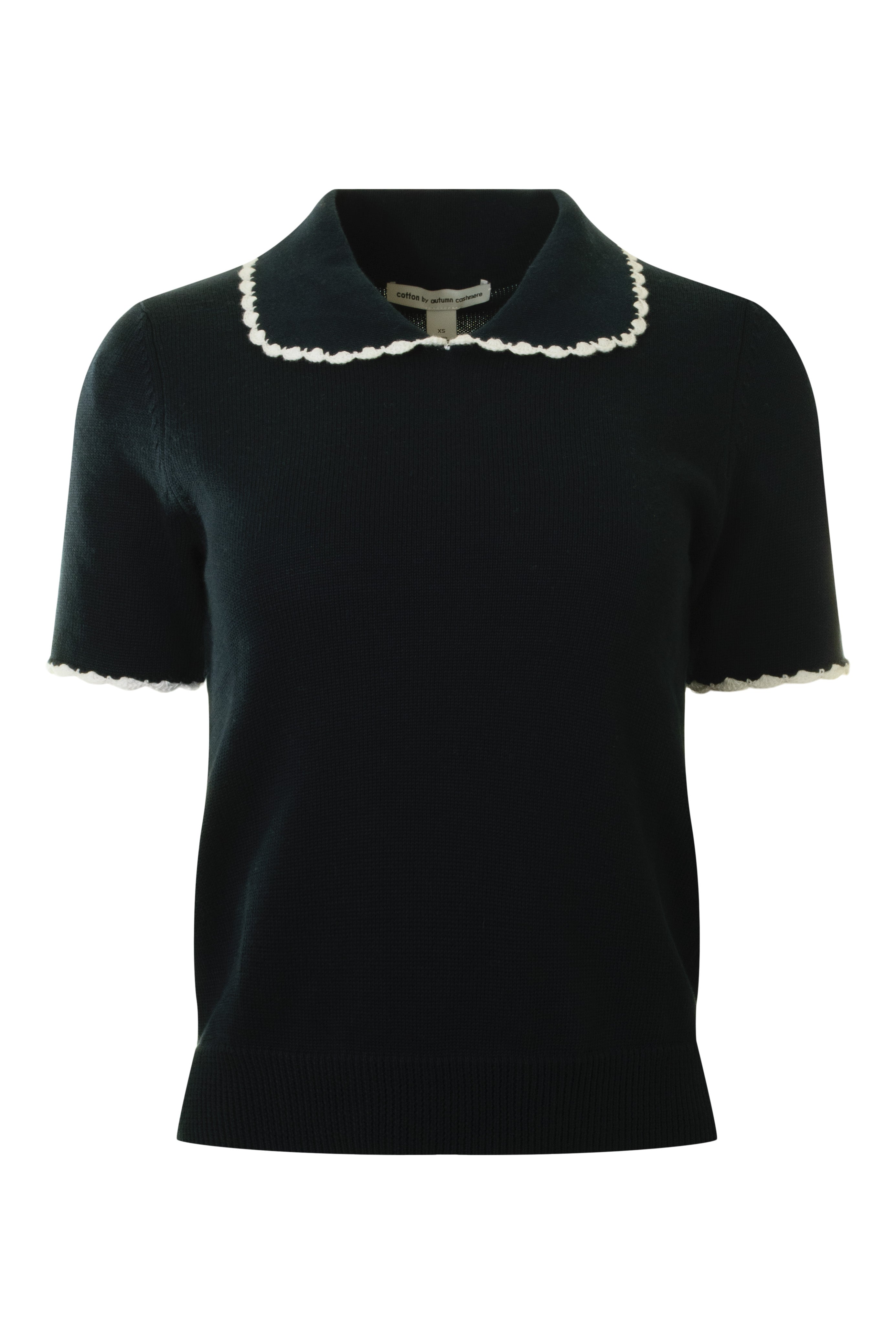 Autumn Cashmere Short Sleeve Collared Sweater in Navy - Bleach White
