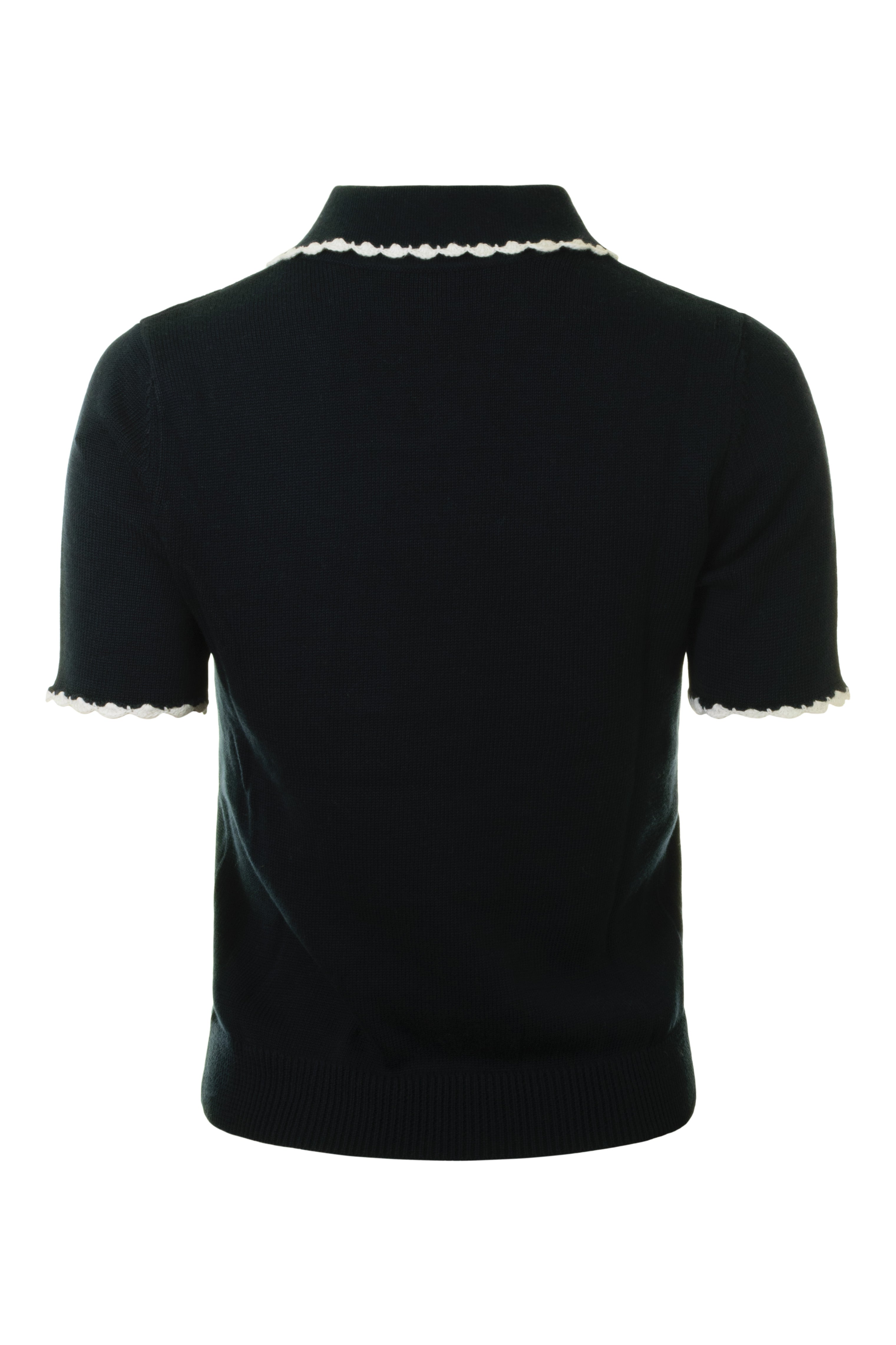 Autumn Cashmere Short Sleeve Collared Sweater in Navy - Bleach White