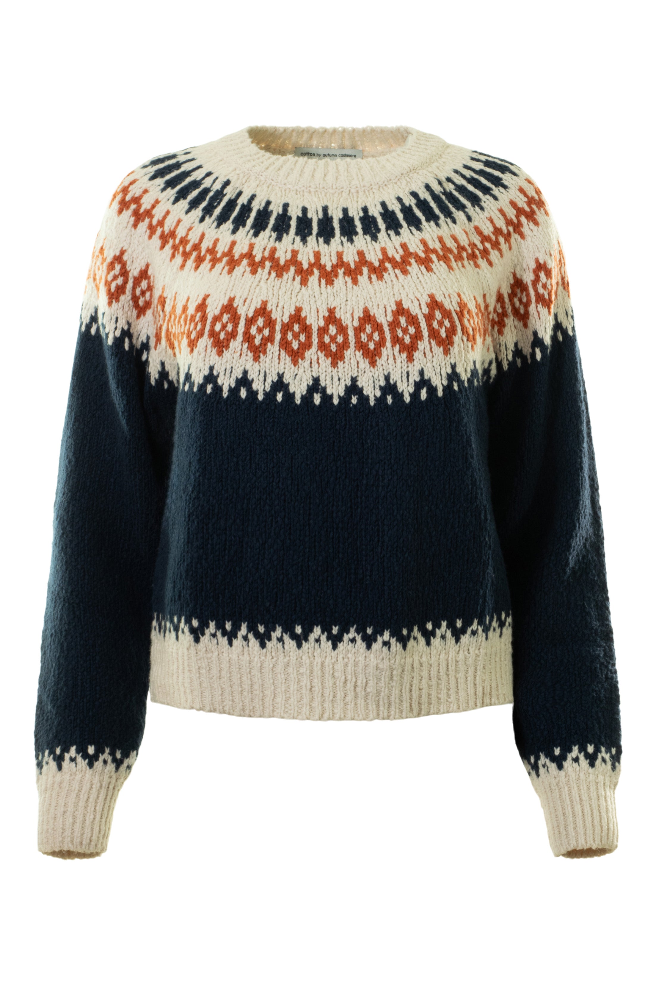 Autumn Cashmere Chunky Fair Isle Crewneck Sweater in Navy Combo