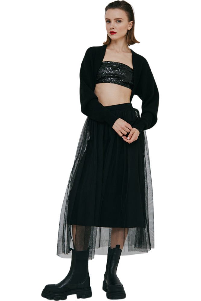 Autumn Cashmere Gathered Skirt with Tulle in Black