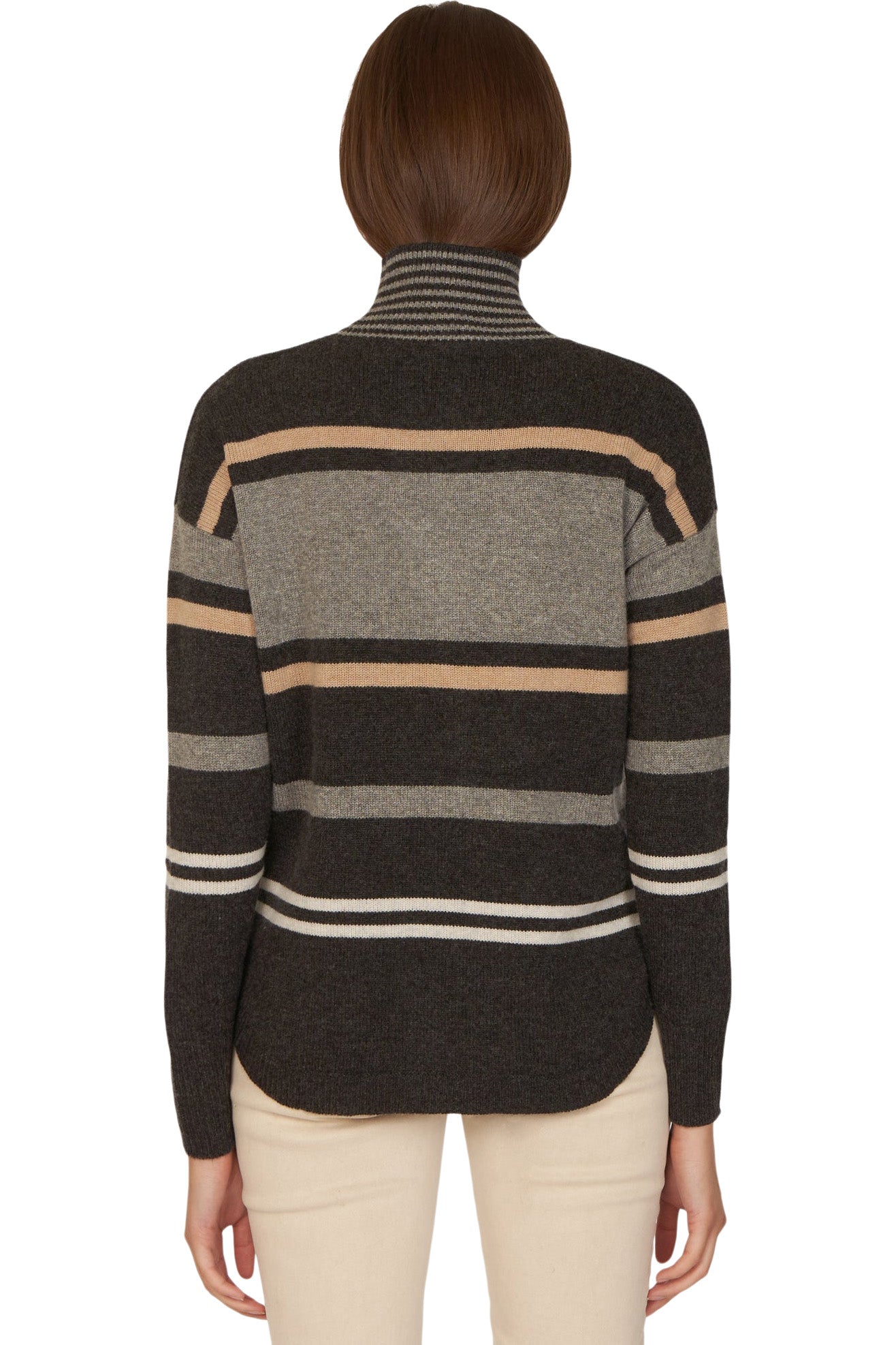 Autumn Cashmere Striped Mock w/ Shirttail in Pepper Combo