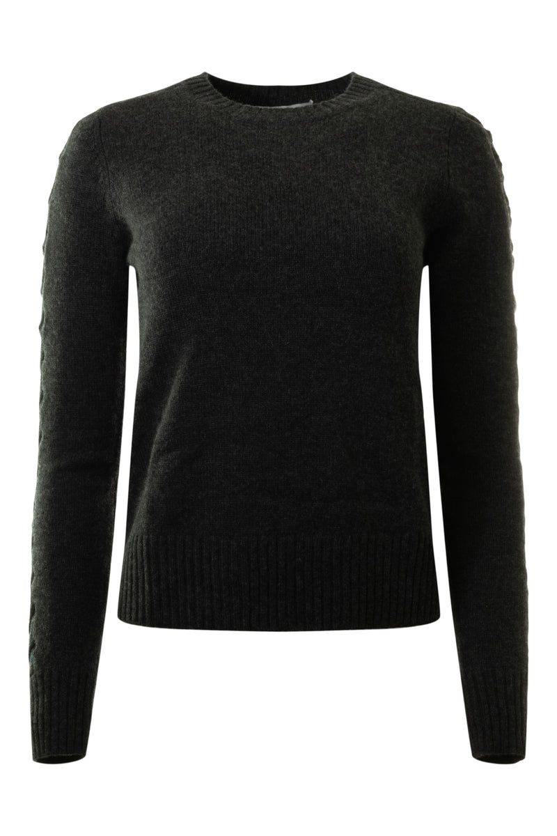 Autumn Cashmere Crewneck Sweater with Open Cable Sleeves