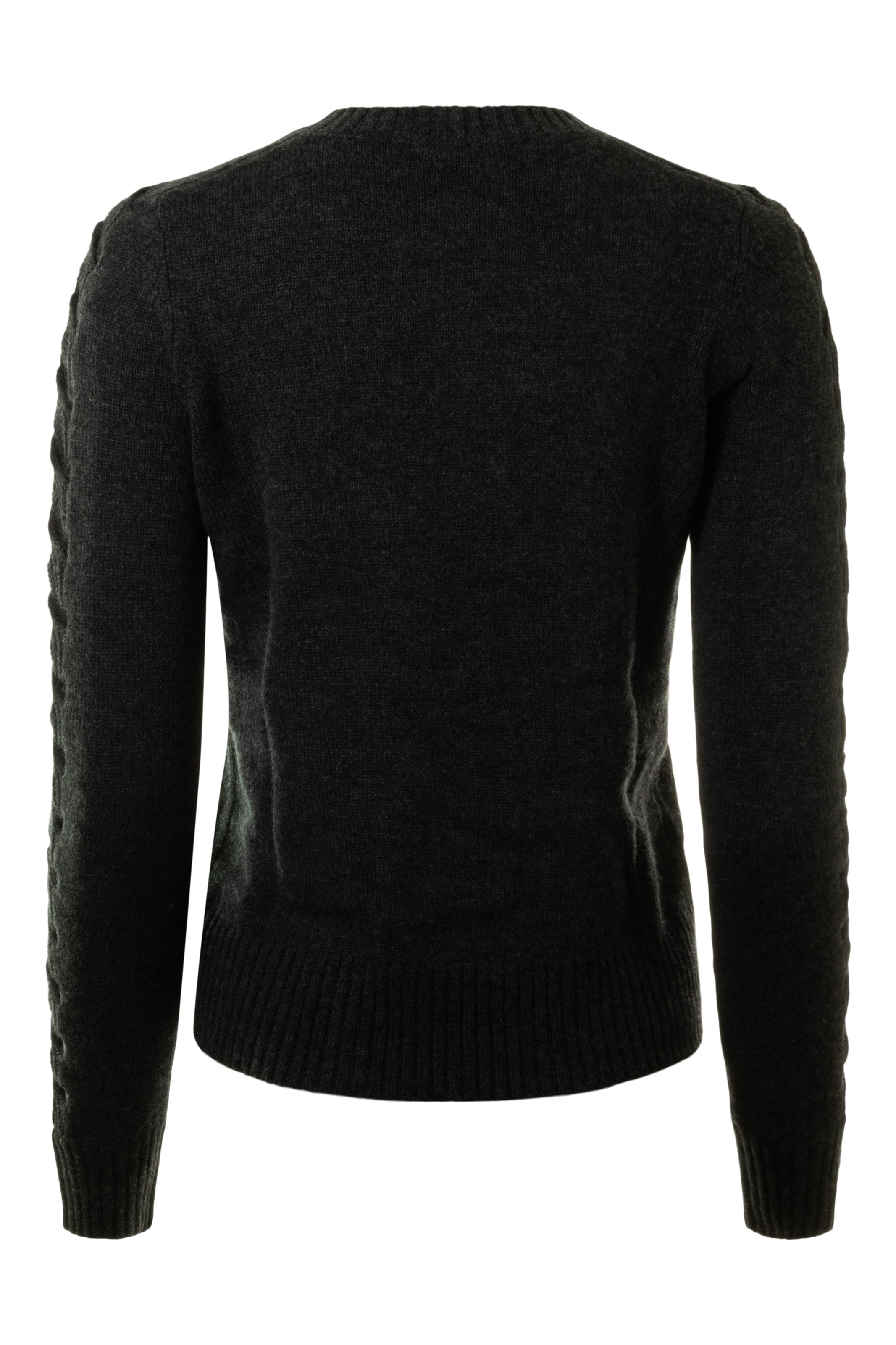Autumn Cashmere Crewneck Sweater with Open Cable Sleeves in Pepper