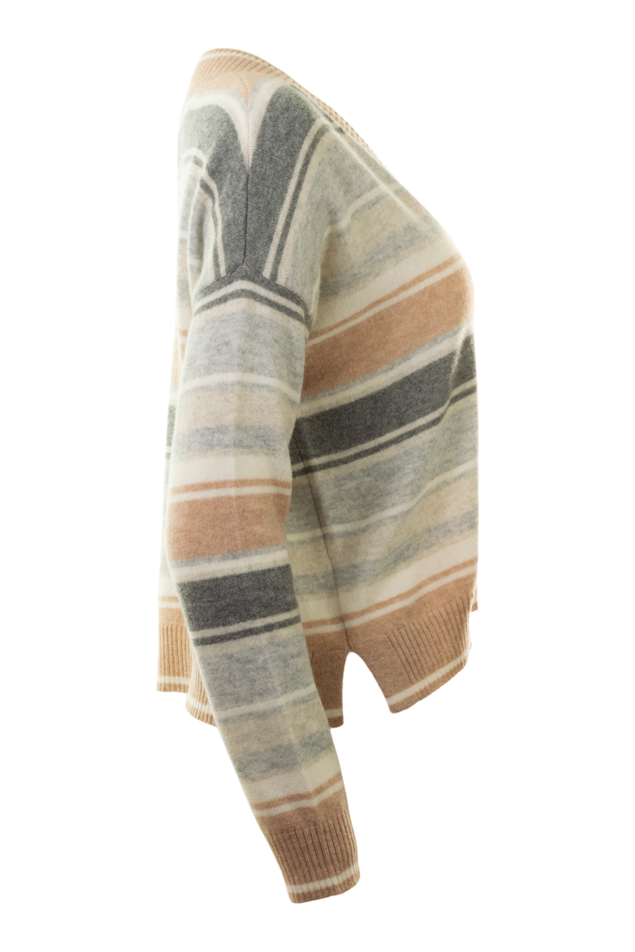 Autumn Cashmere Multi Stripe Vneck Sweater in Neutral Combo