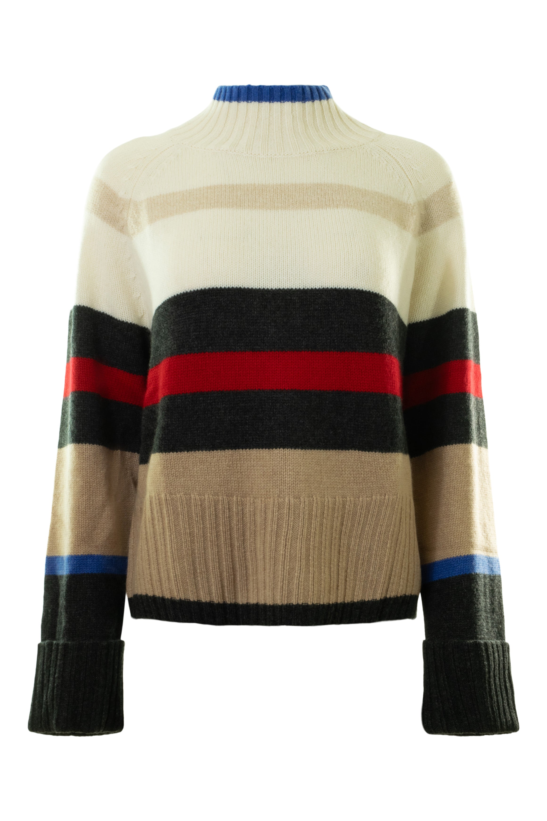 Autumn Cashmere Striped Boxy Mockneck Sweater in Pepper Chalk Combo