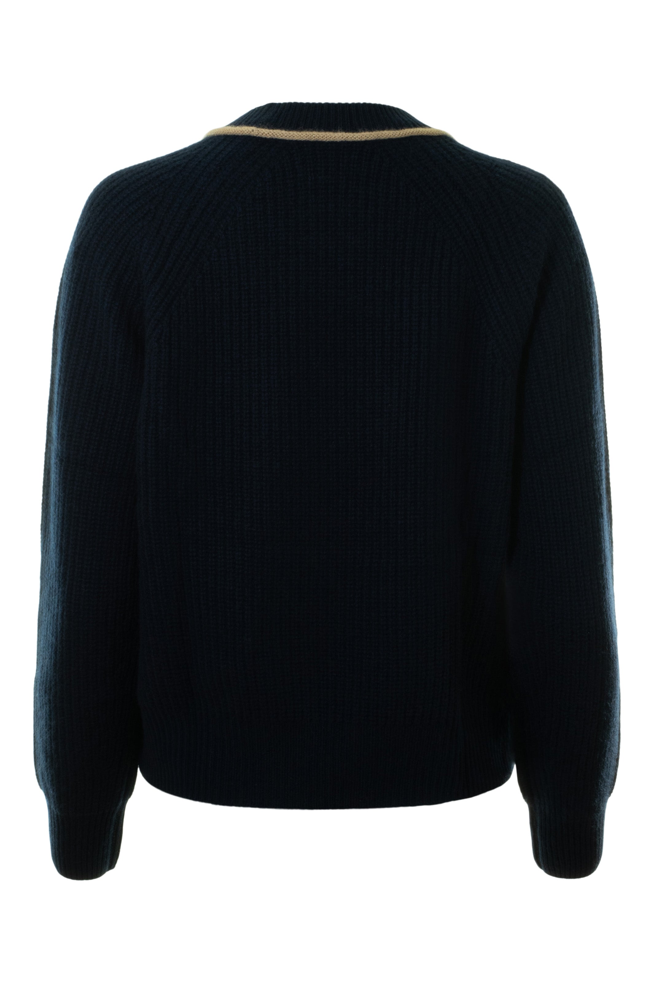 Autumn Cashmere Shaker Crew with Contrast Piping in Navy Combo