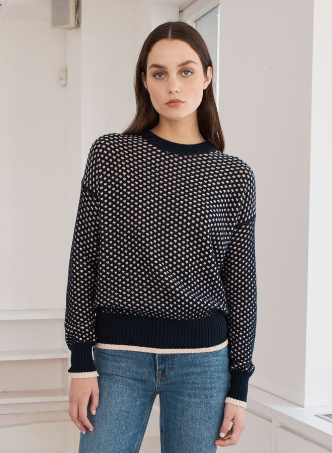 Autumn Cashmere Reversible 2-Tone Mesh Sweatshirt in Navy Blue-Natural